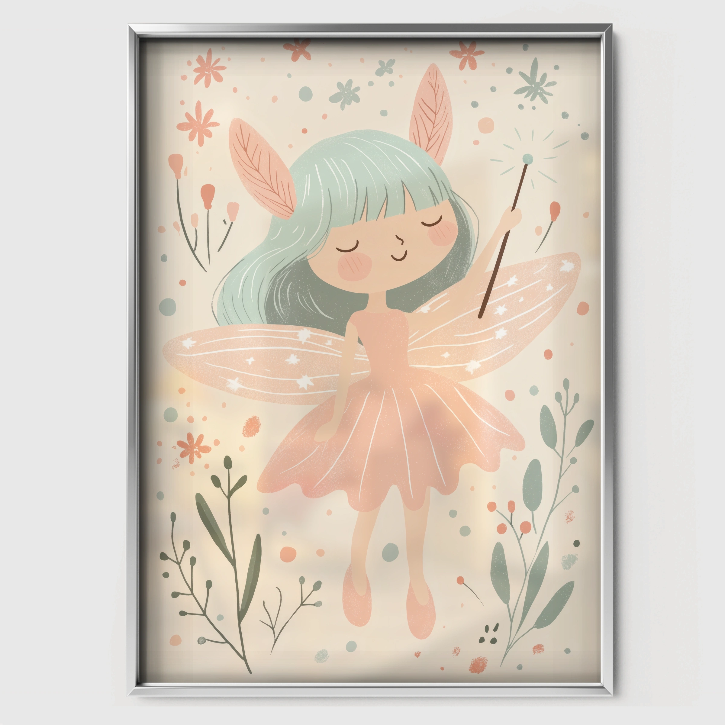 Woodland Fairy Nursery Print - white framed nursery wall art print