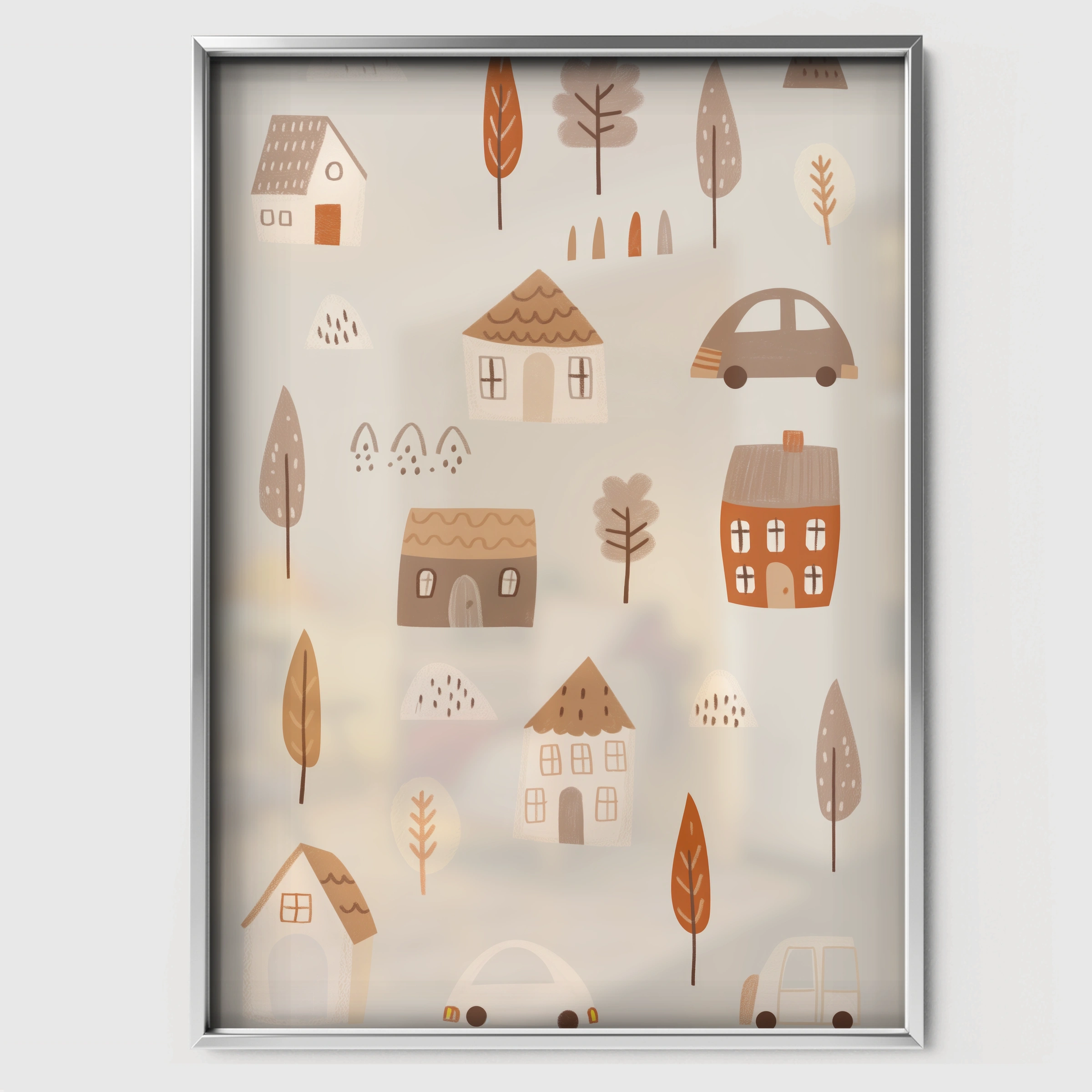 Woodland Village Nursery Print - white framed nursery wall art print