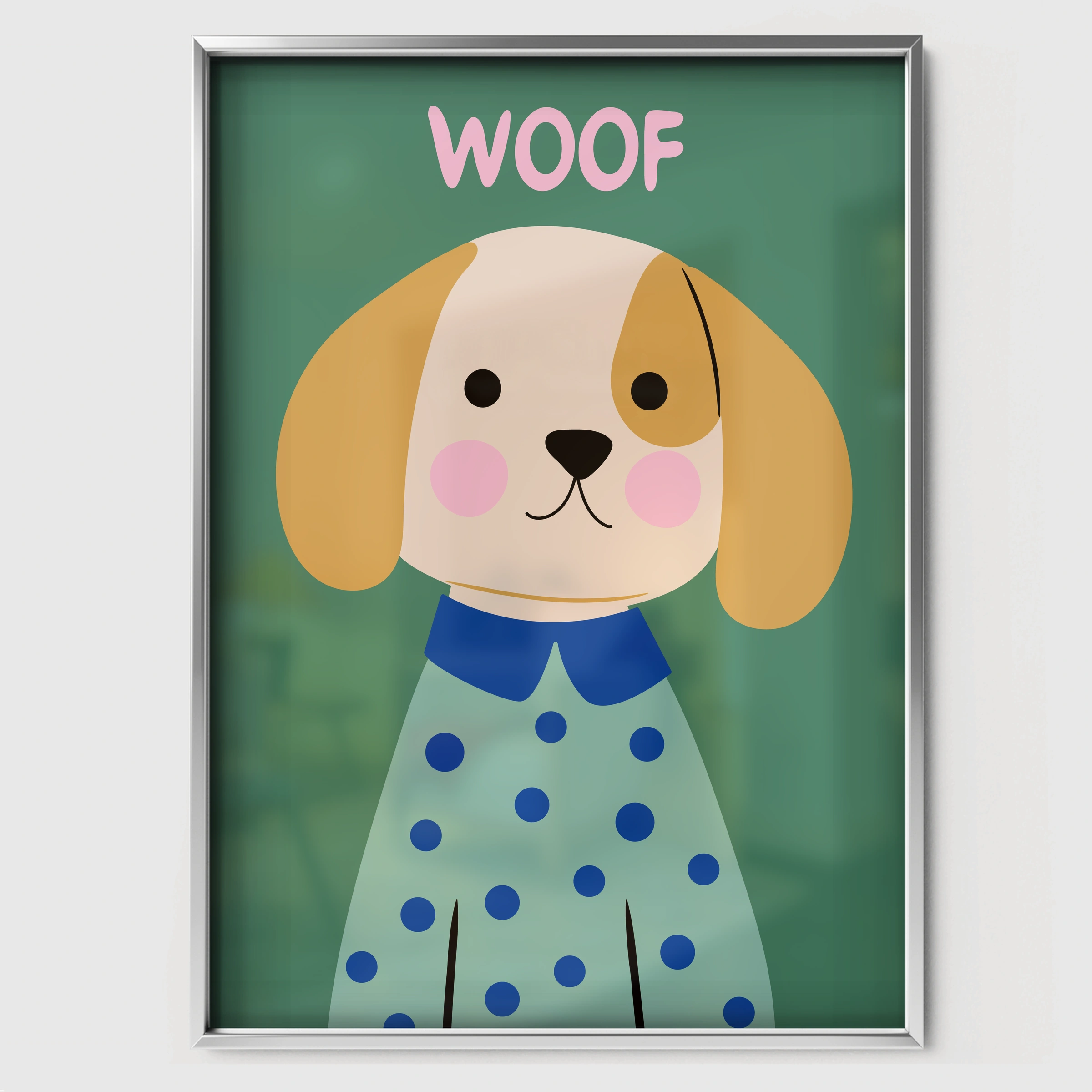 Woof Dog Nursery Print - white framed nursery wall art print