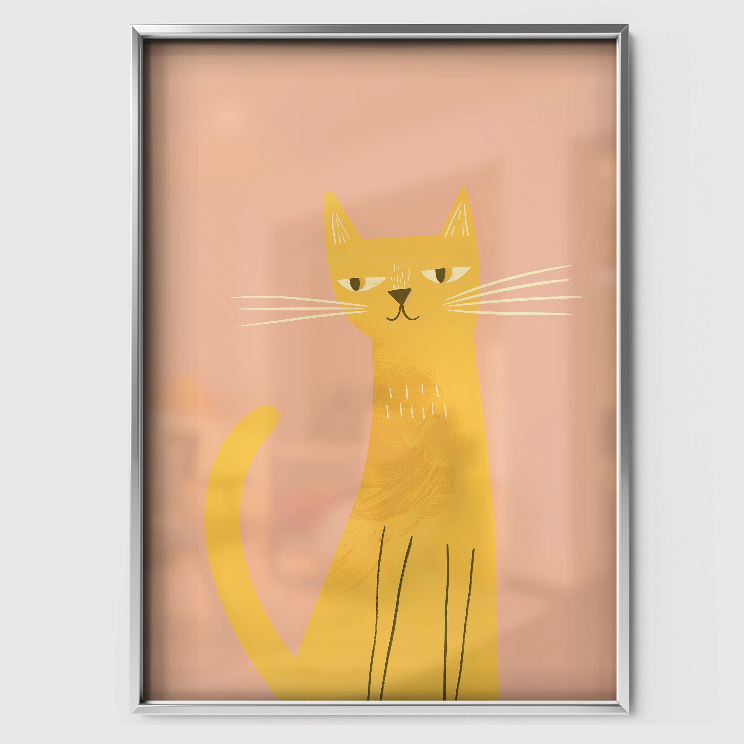 Yellow Cat Nursery Print - white framed nursery wall art print
