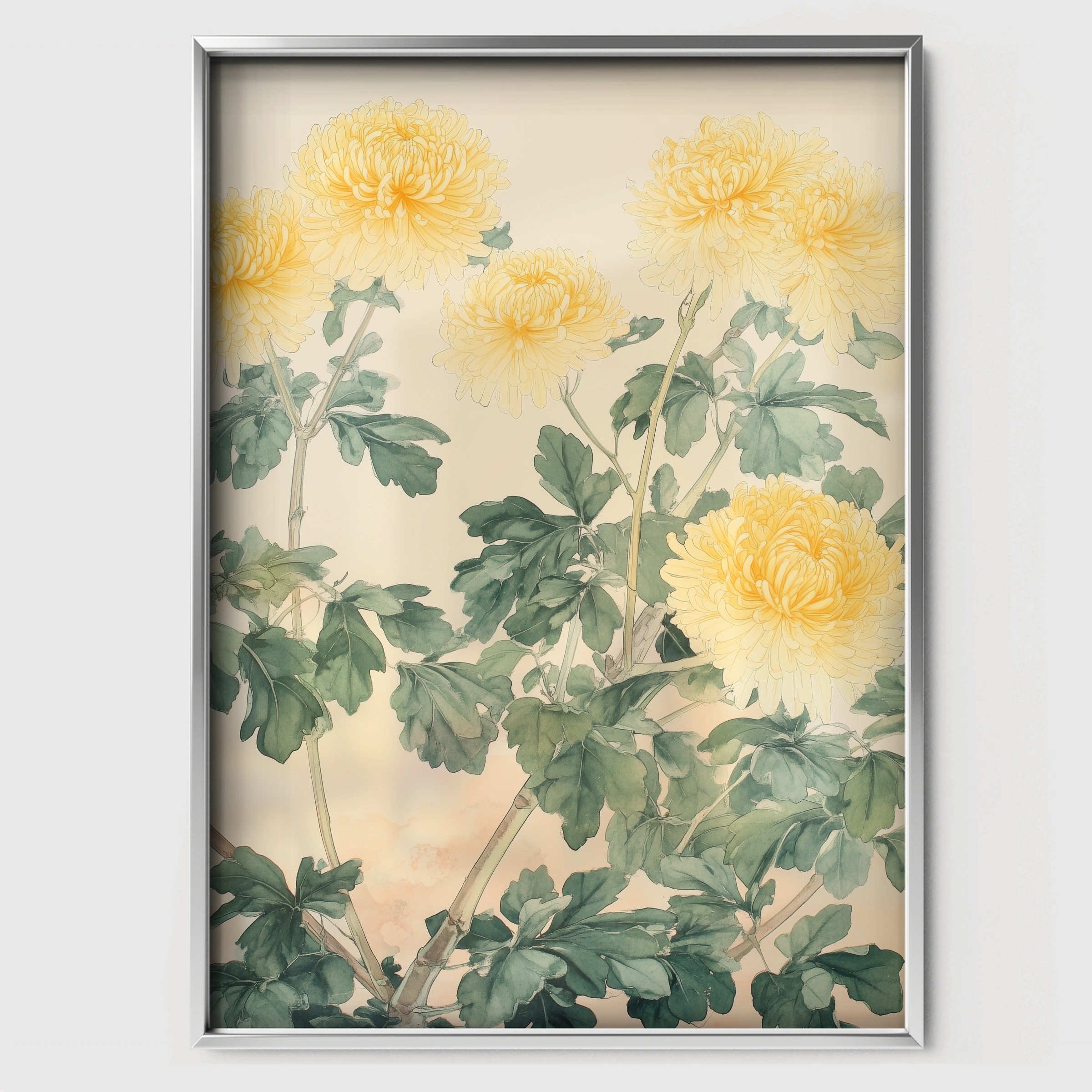 Yellow Chrysanthemums Nursery Print - white framed nursery wall art print