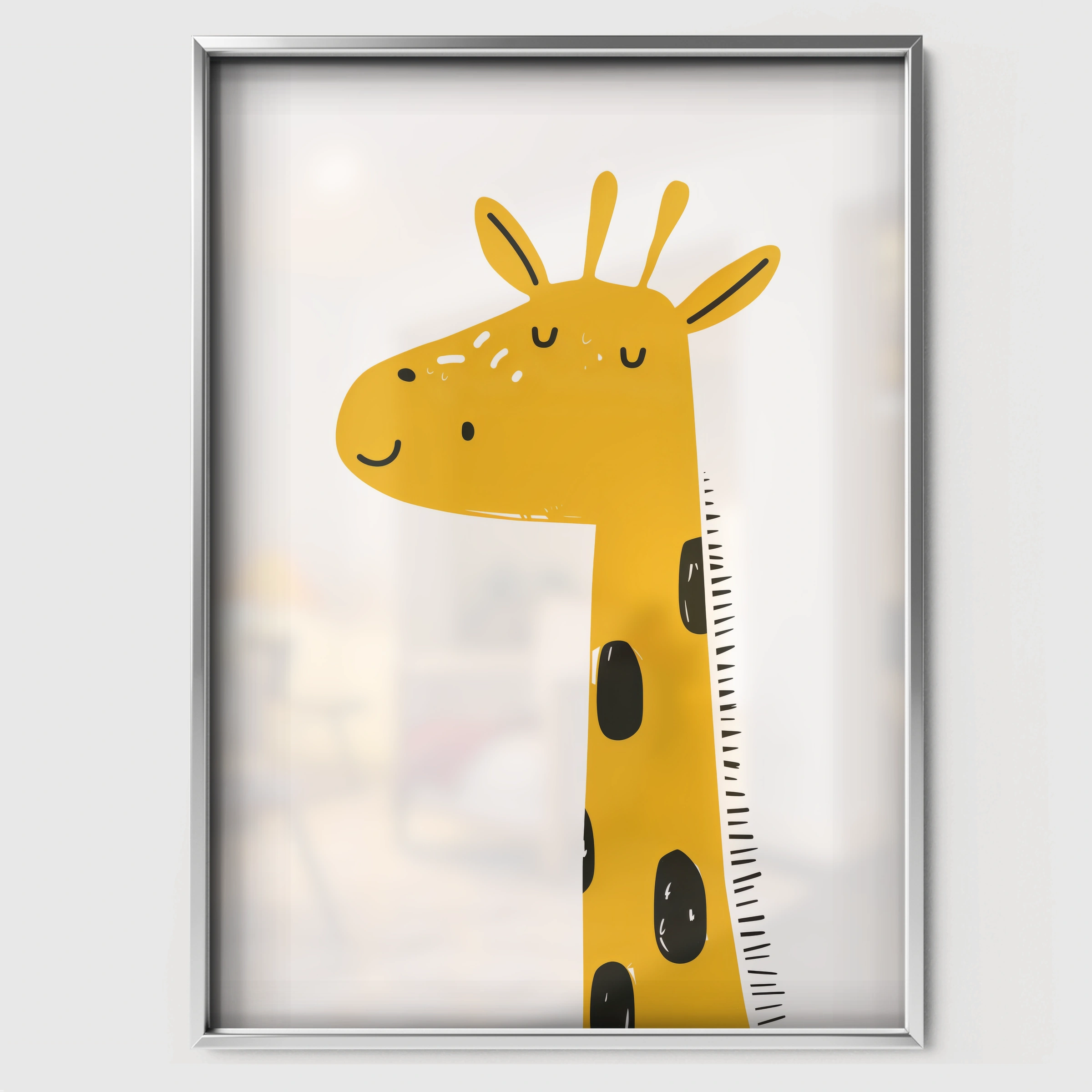 Yellow Giraffe Nursery Print - white framed nursery wall art print
