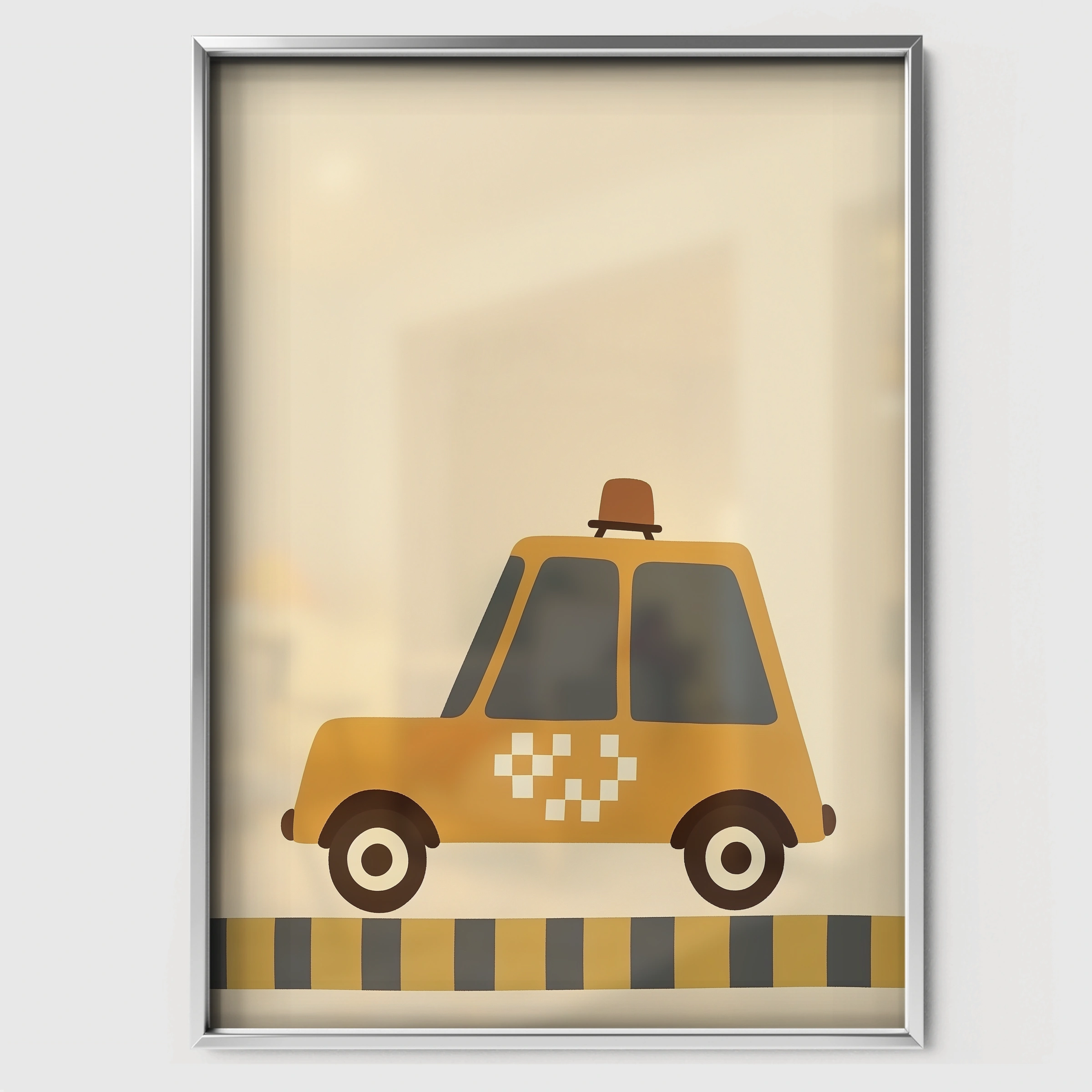 Yellow Taxi Cab Nursery Print - white framed nursery wall art print