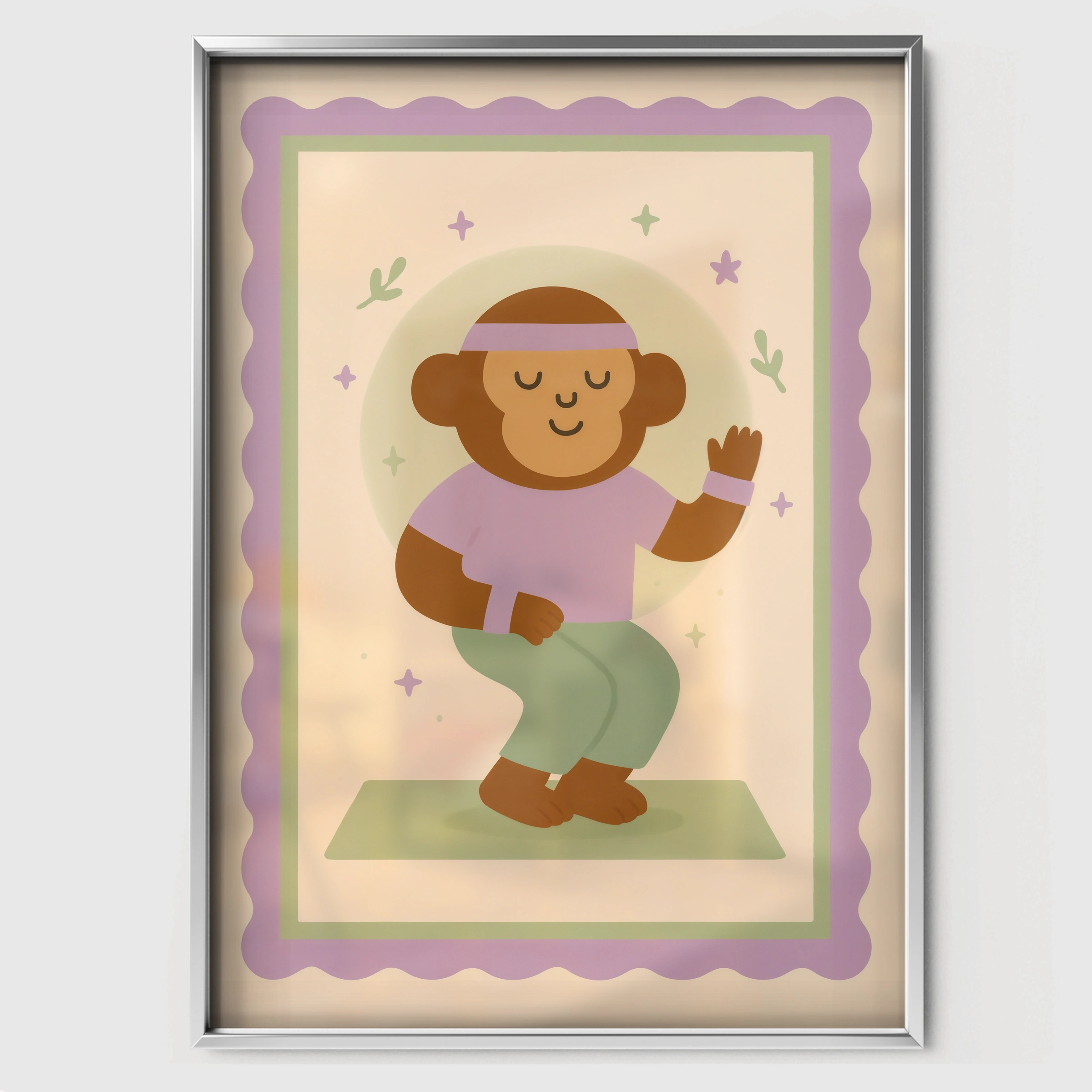Yoga Monkey Nursery Print - white framed nursery wall art print