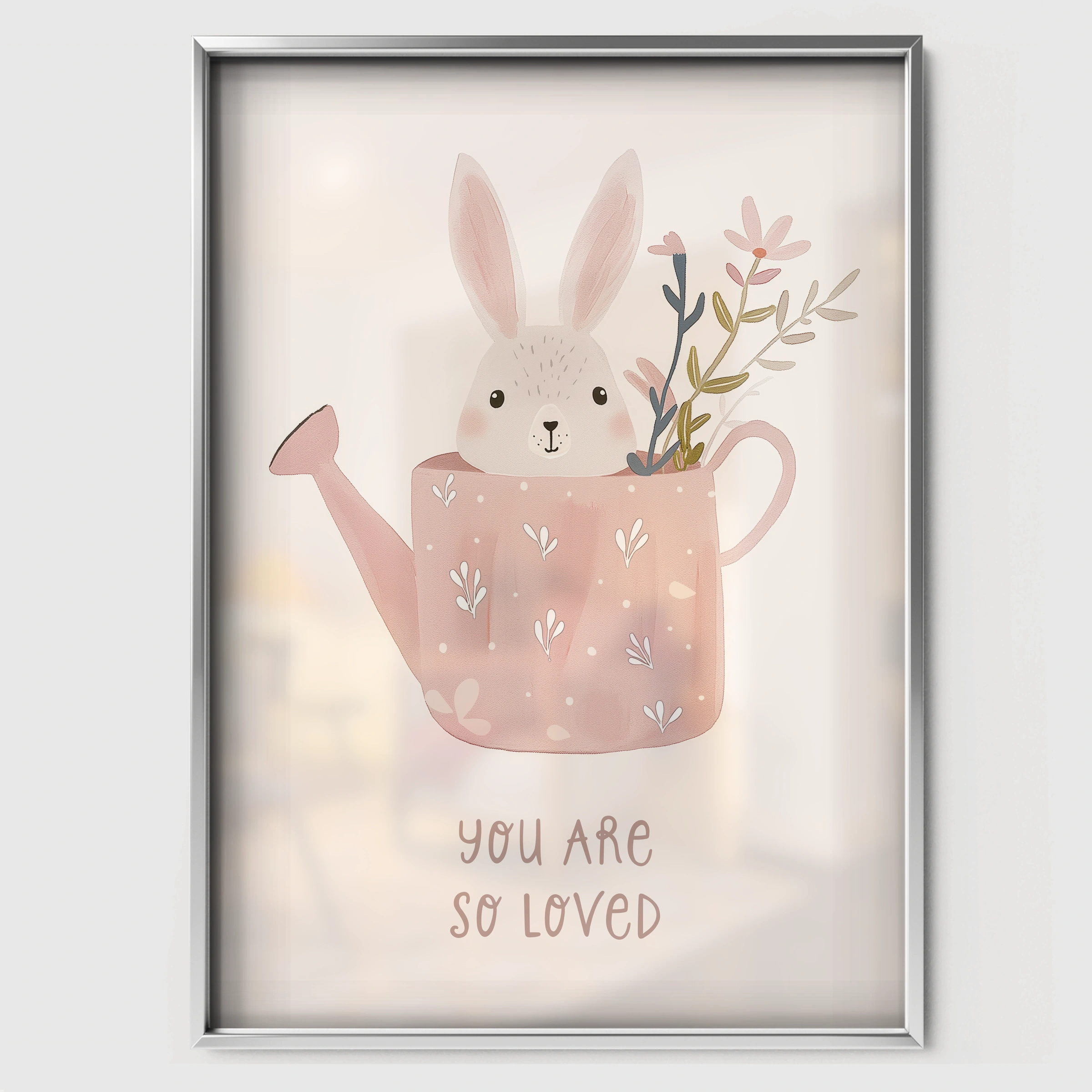 You Are So Loved Bunny Nursery Print - white framed nursery wall art print