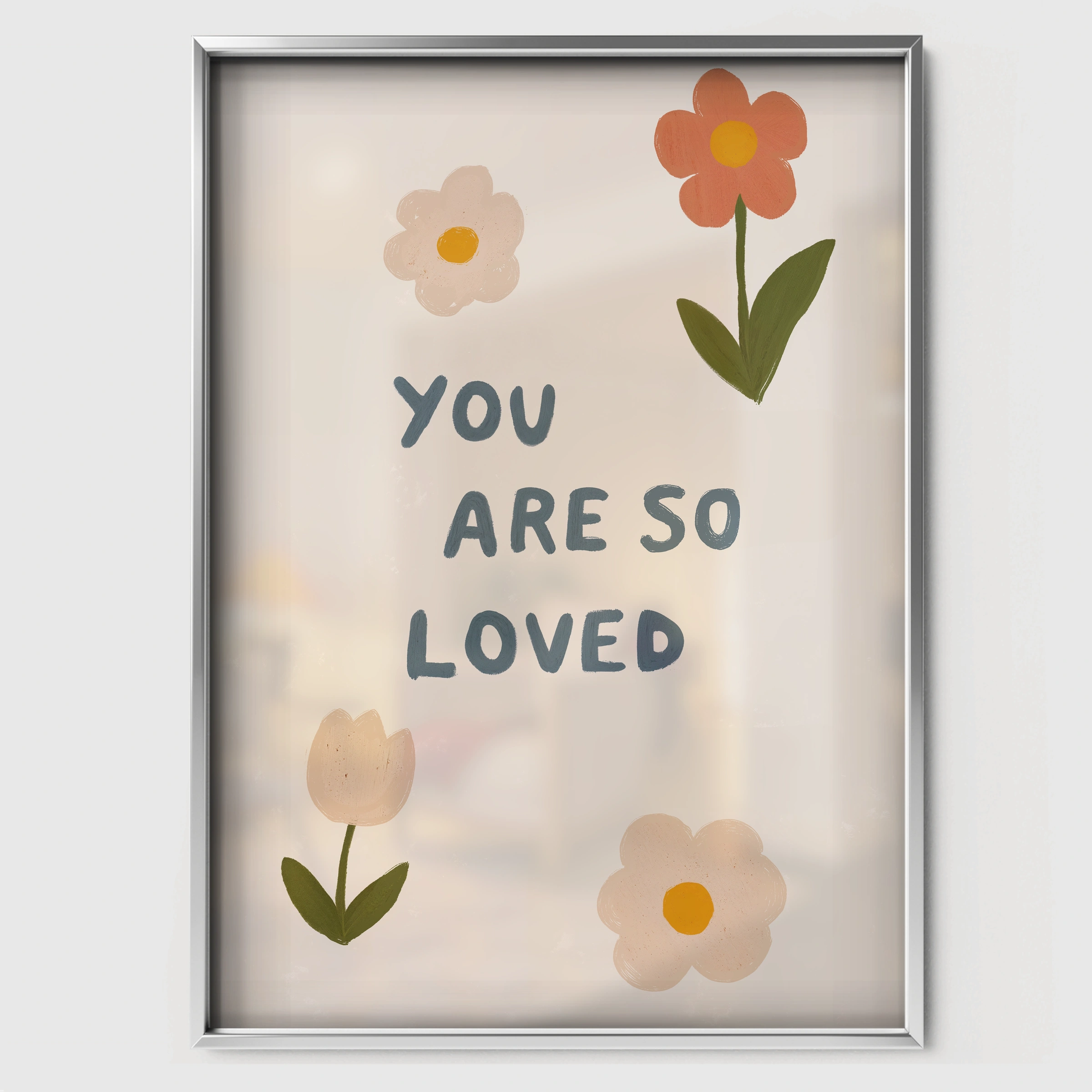 You Are So Loved Daisies Nursery Print - white framed nursery wall art print