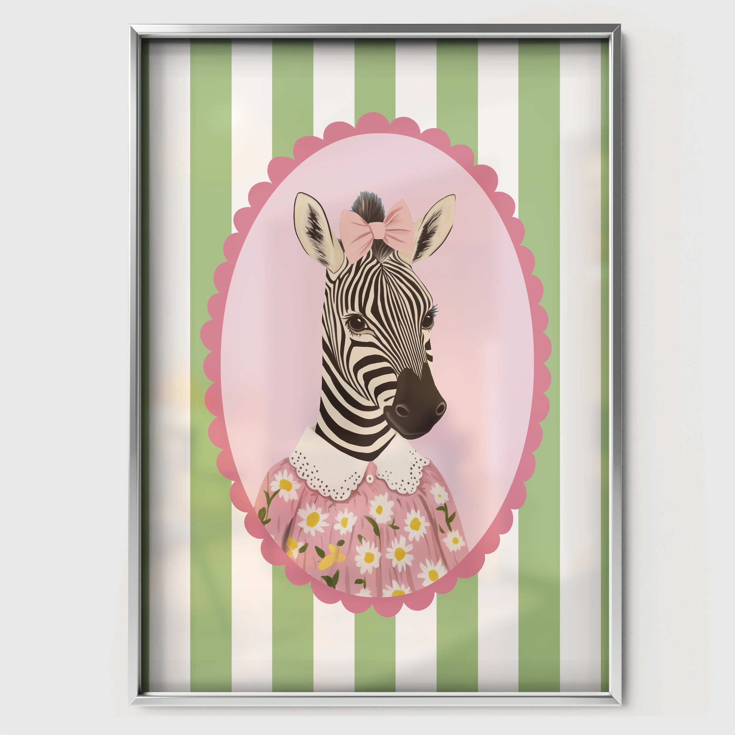 Zebra in a Dress Nursery Print - white framed nursery wall art print