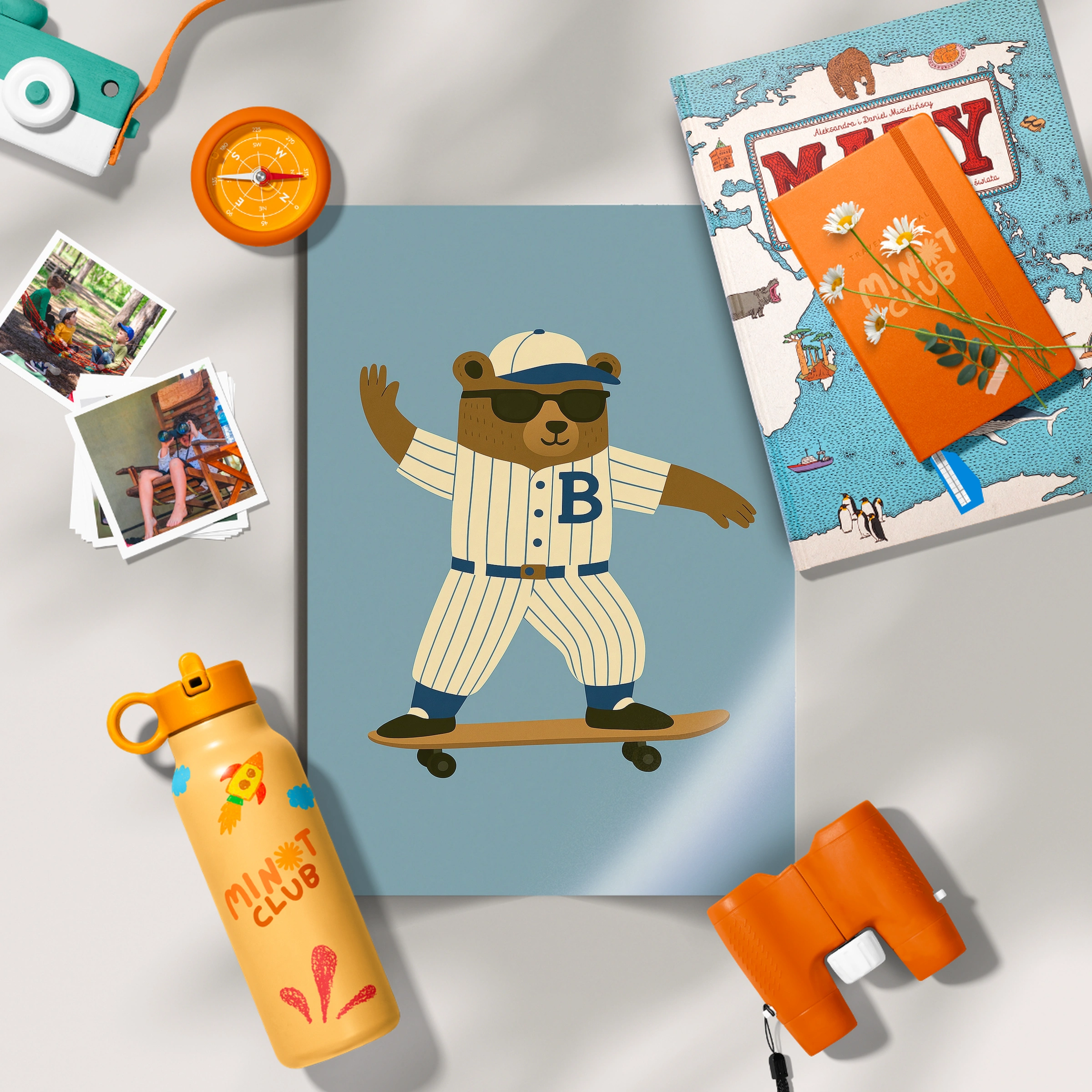 Baseball Skater Bear Nursery Print