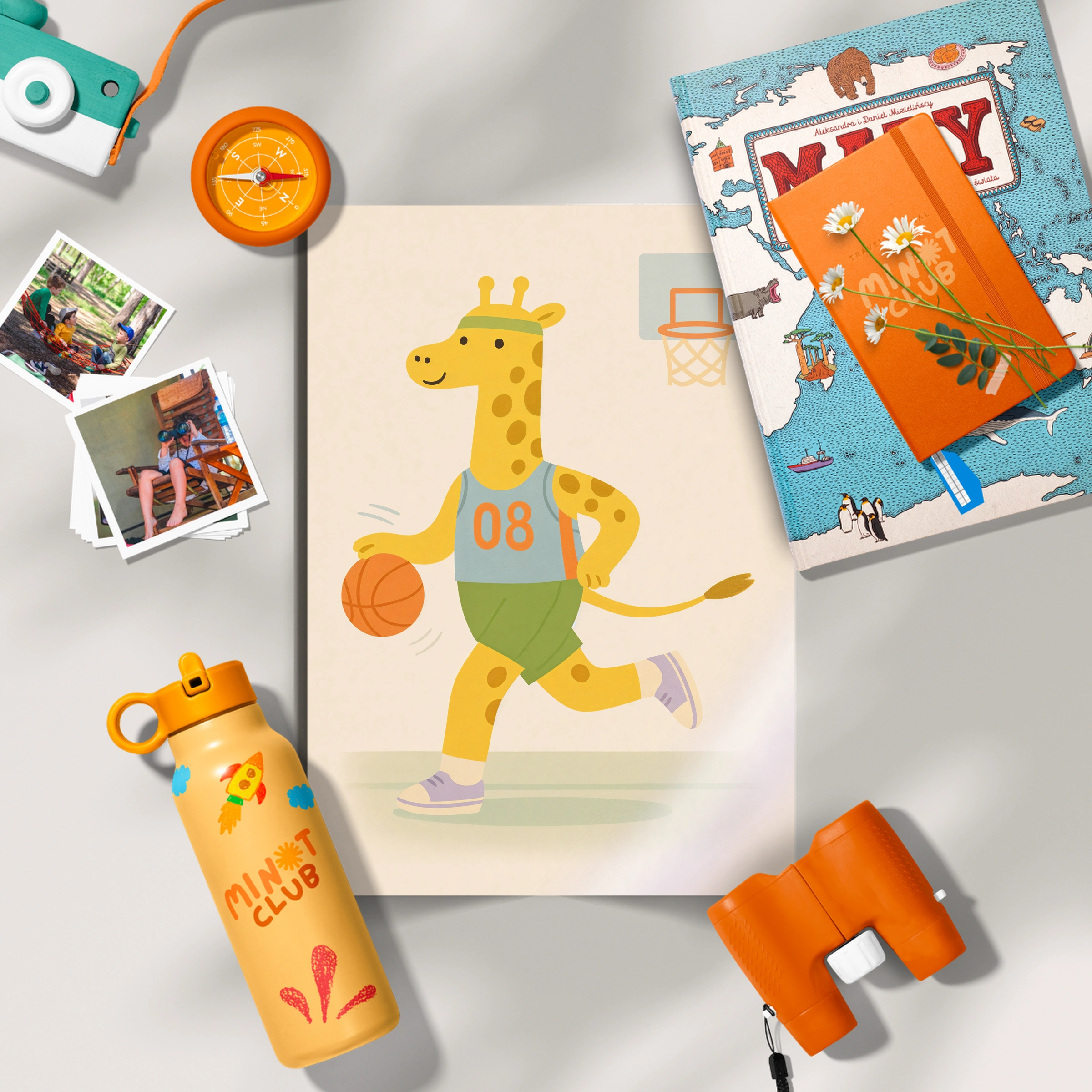 Basketball Giraffe Nursery Print - flat lay nursery decor print