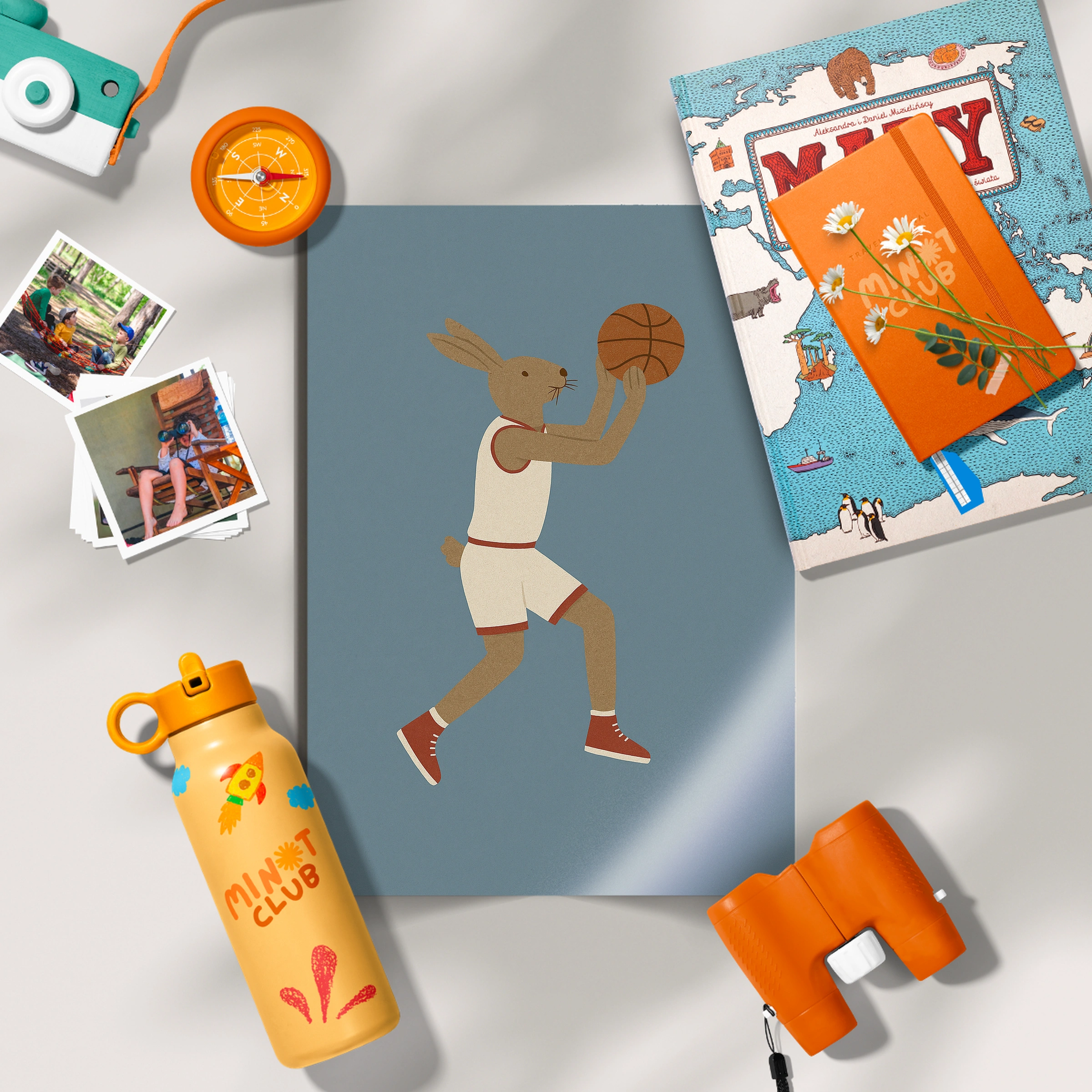 Basketball Rabbit Four Nursery Print - flat lay nursery decor print