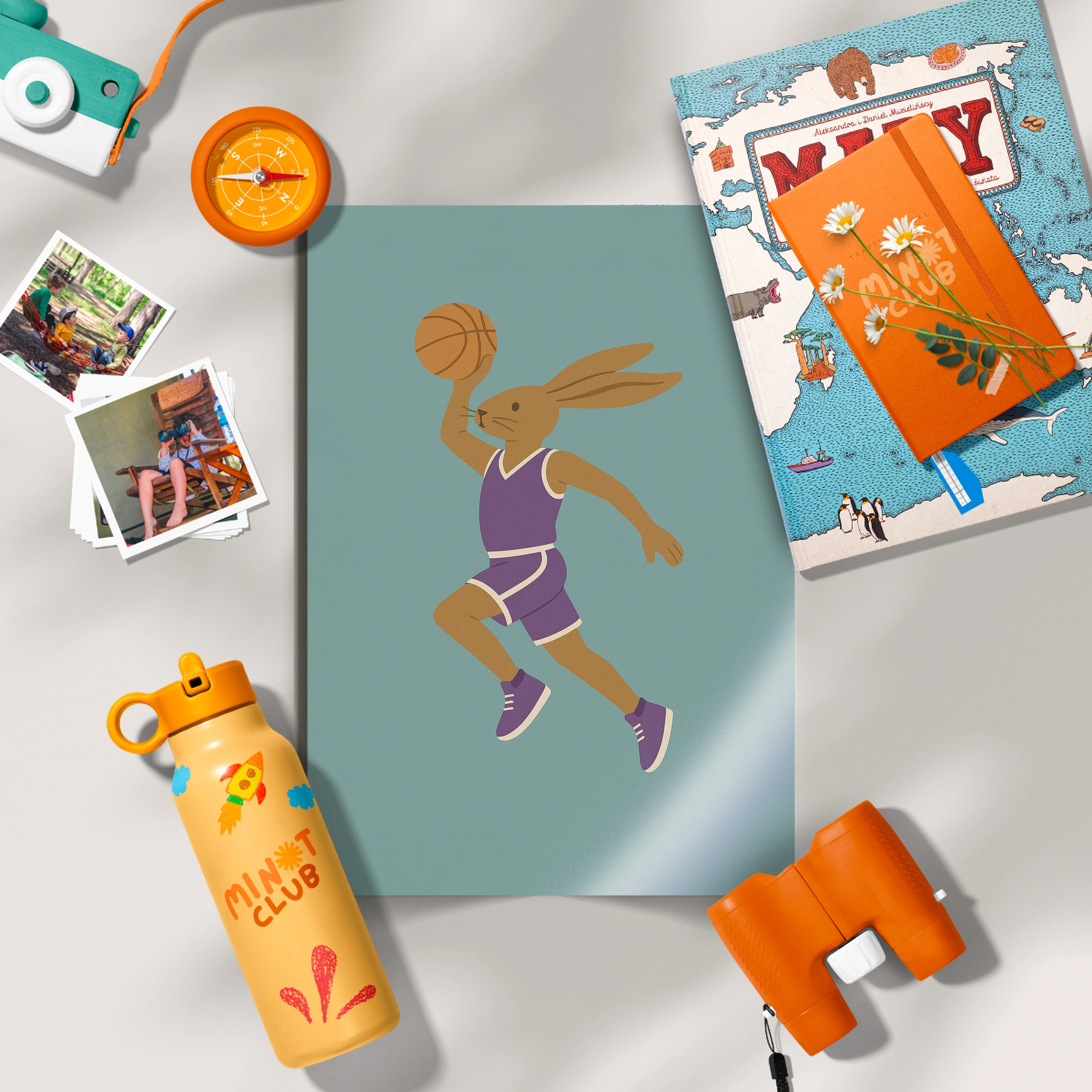 Basketball Rabbit Nursery Print - flat lay nursery decor print