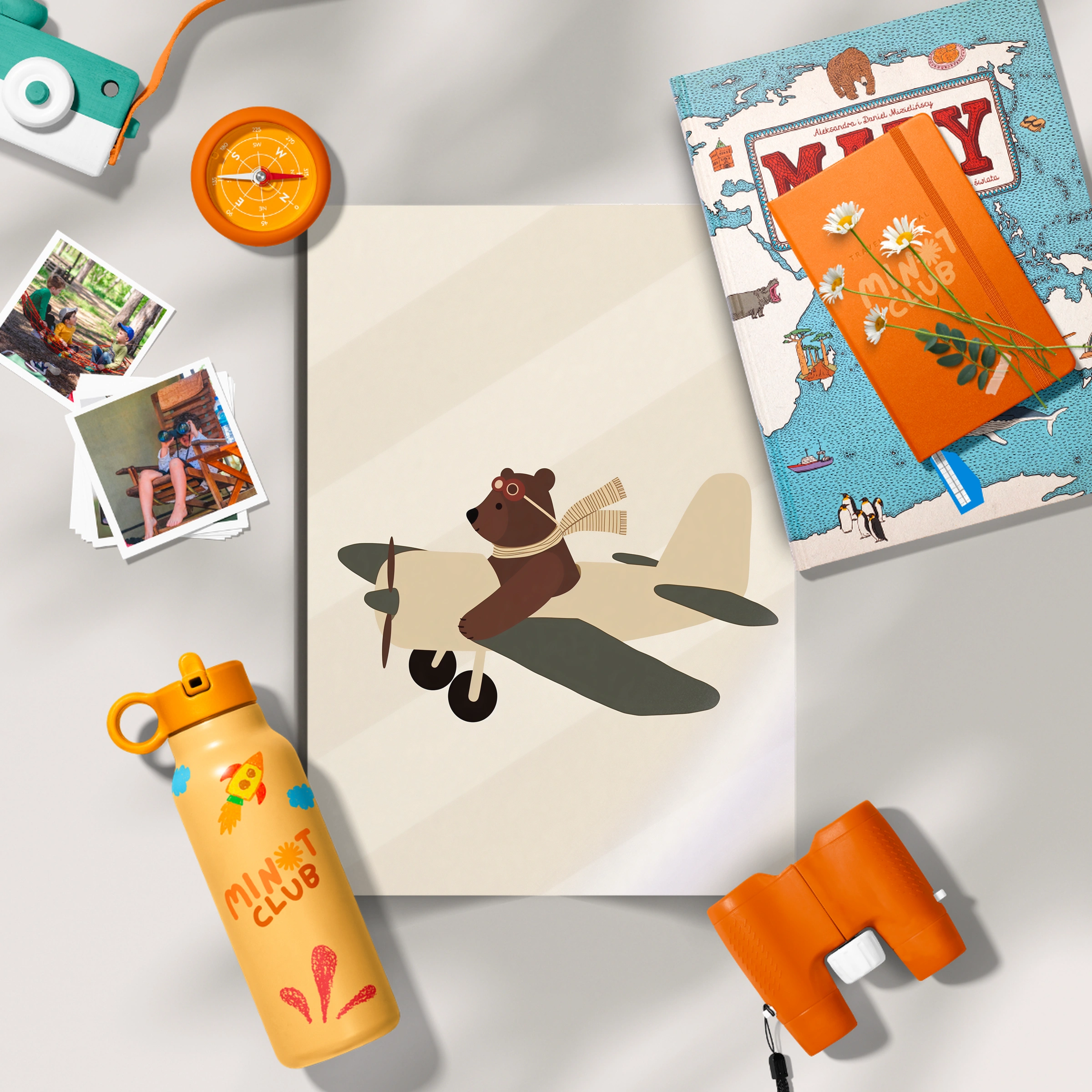 Bear Aviator in a Plane Nursery Print