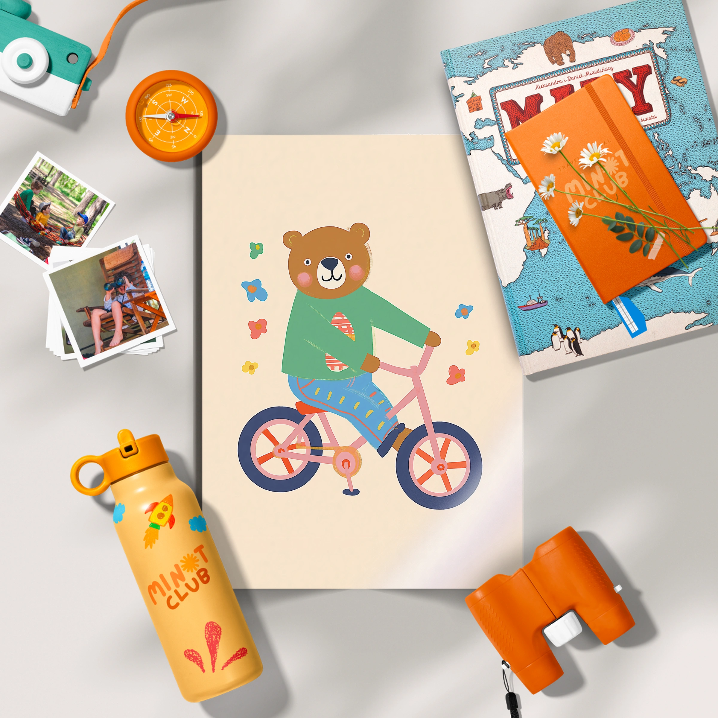 Bear on a Bicycle Nursery Print