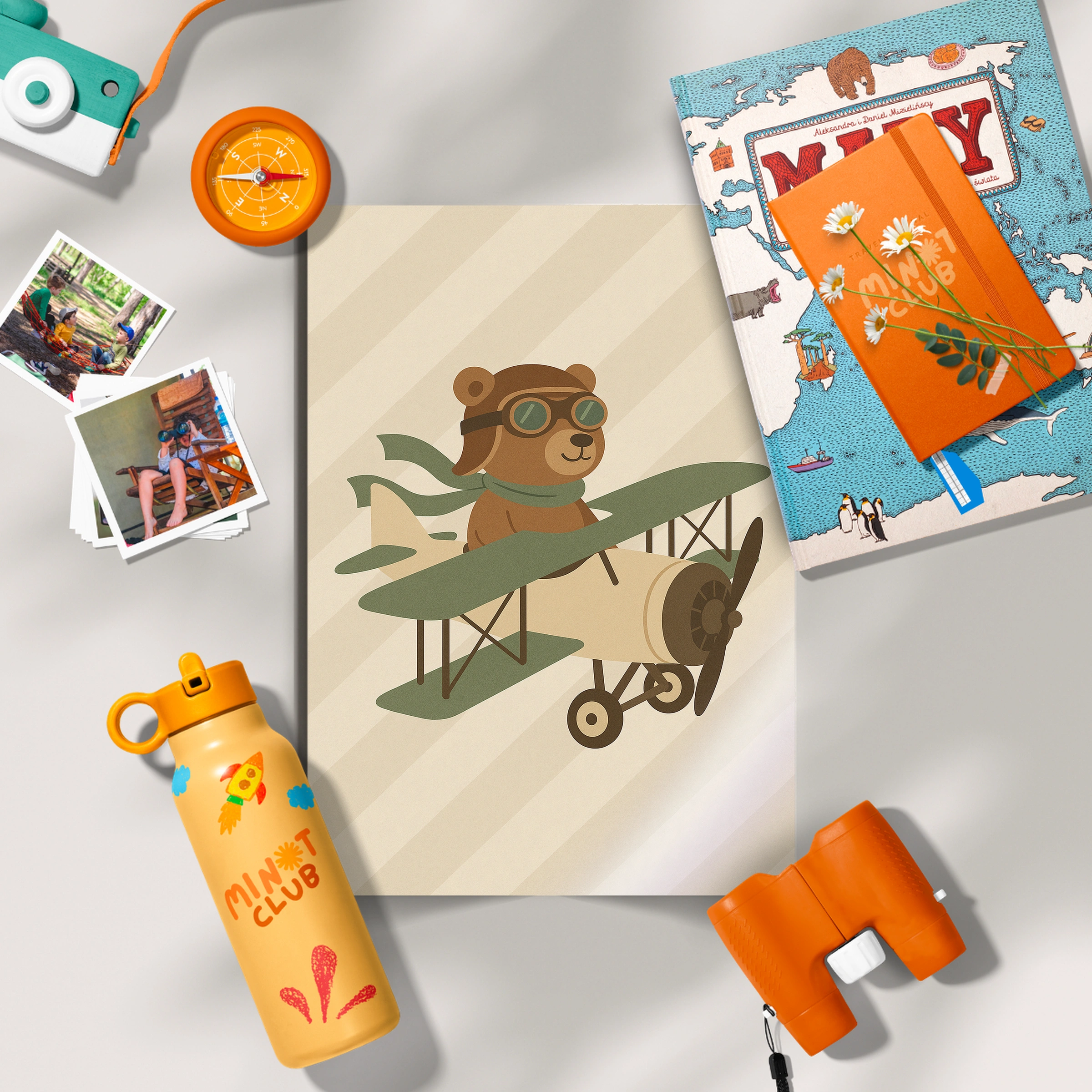 Bear Pilot Biplane Nursery Print