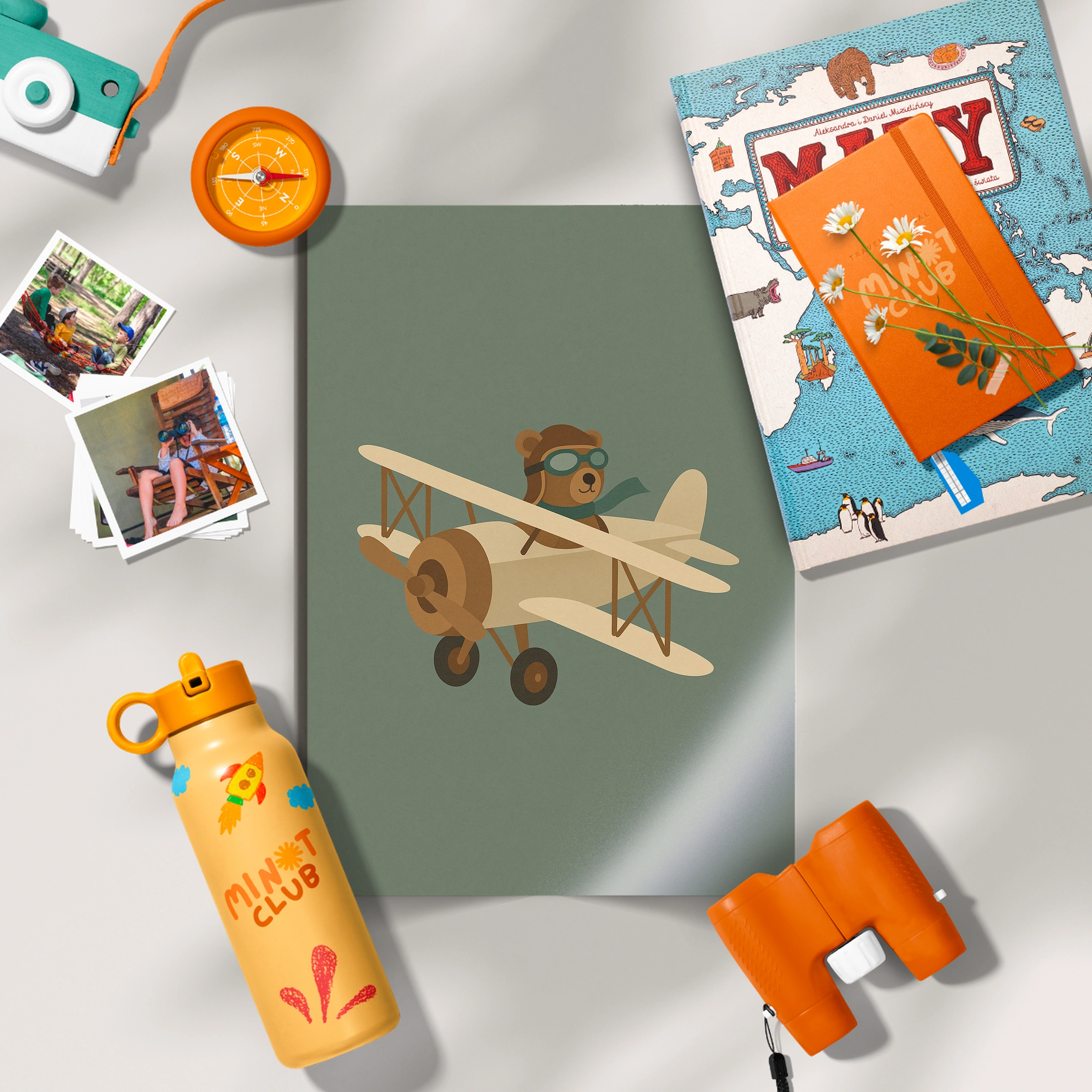 Bear Pilot in a Plane Nursery Print