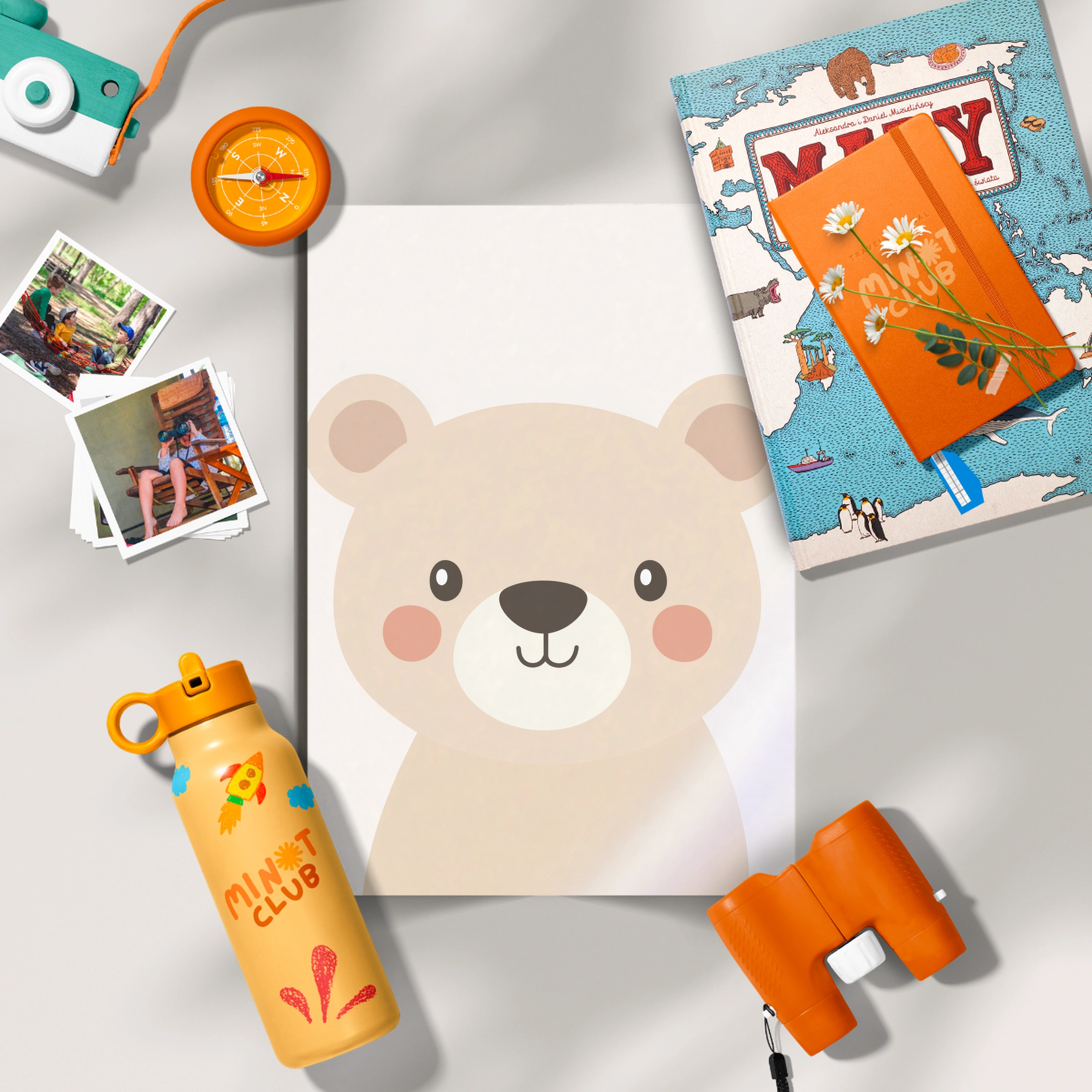 Beige Bear Face Nursery Print