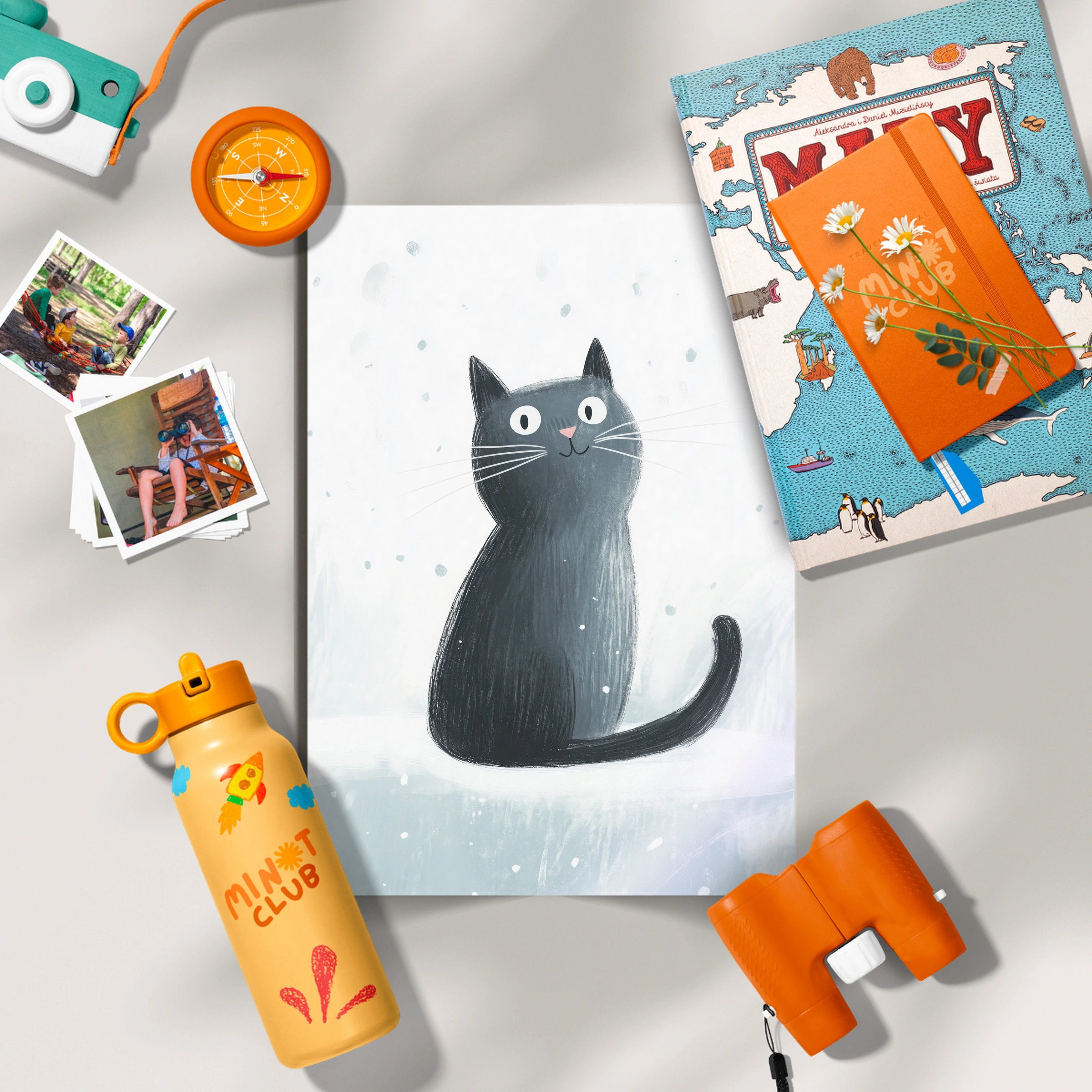 Black Cat in the Snow Christmas Print