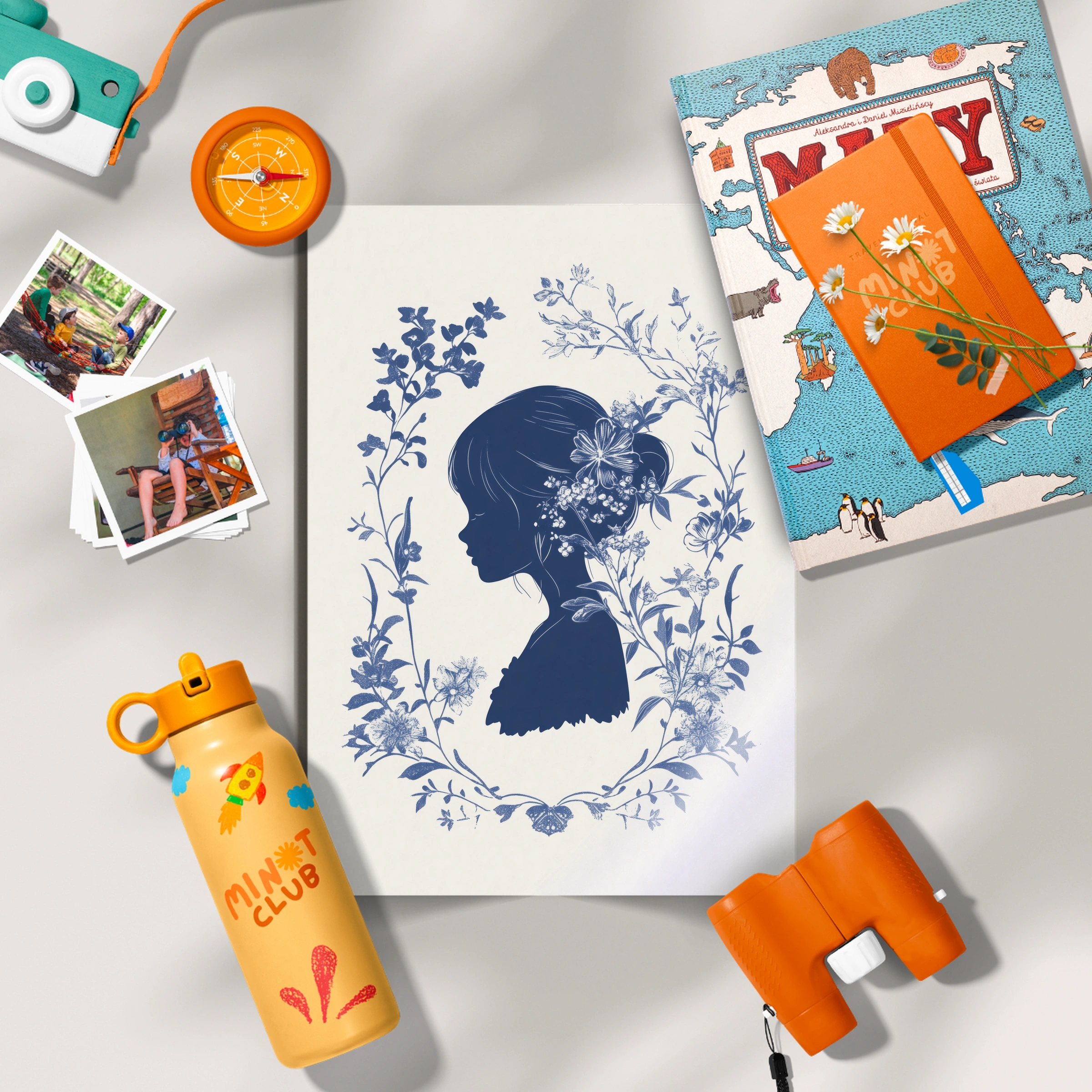 Blue Floral Silhouette Nursery Print