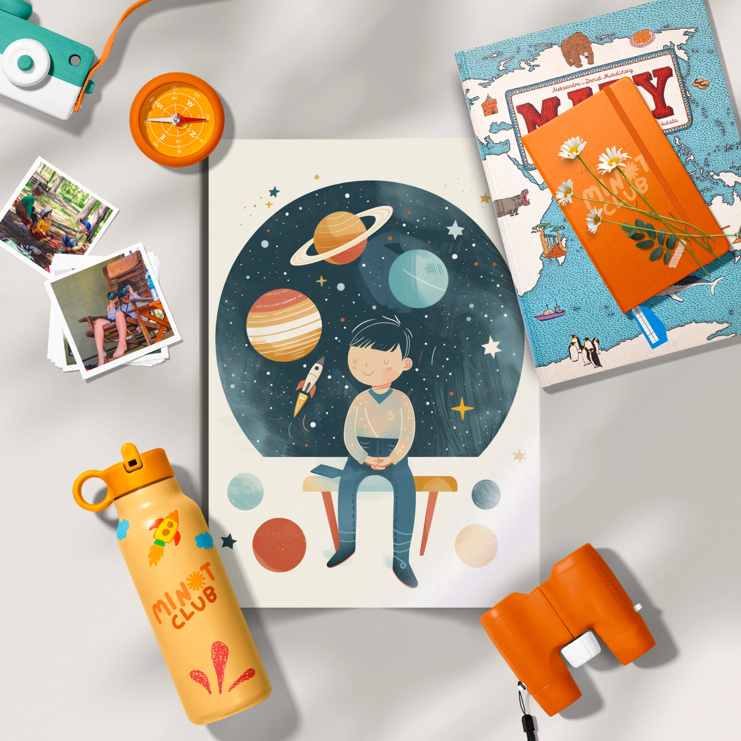 Boy and the Planets Nursery Print
