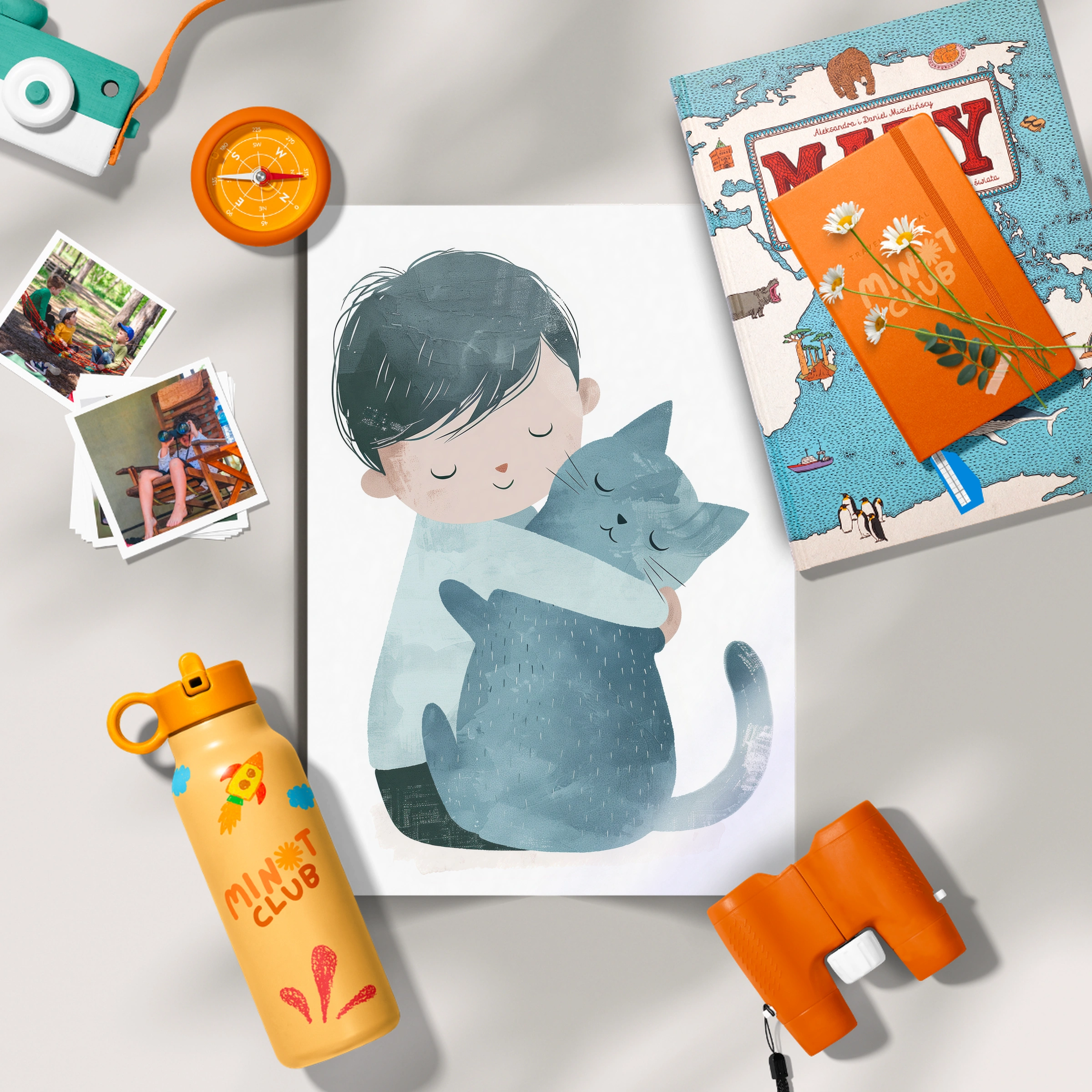 Boy Hugging a Cat Nursery Print