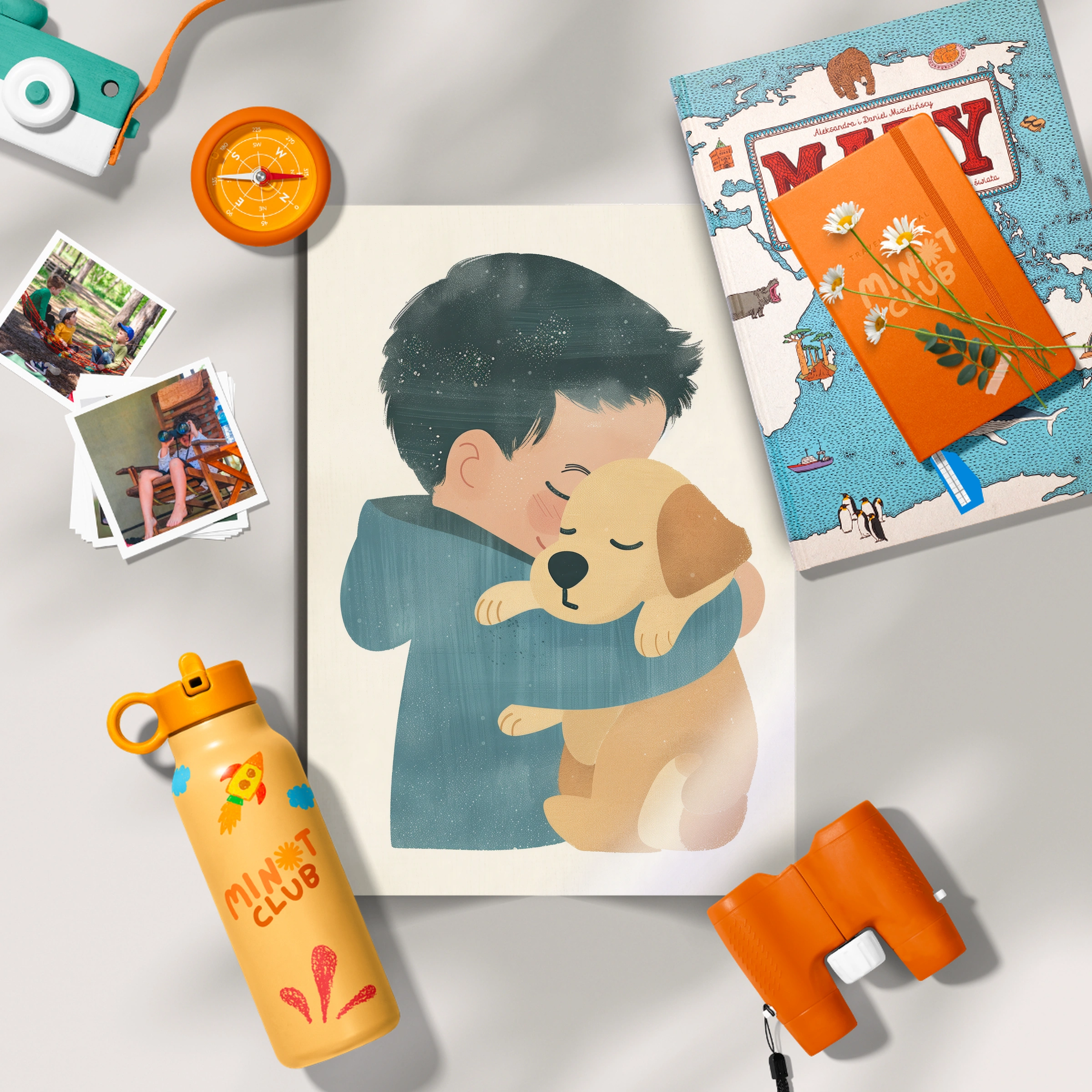 Boy Hugging a Puppy Nursery Print