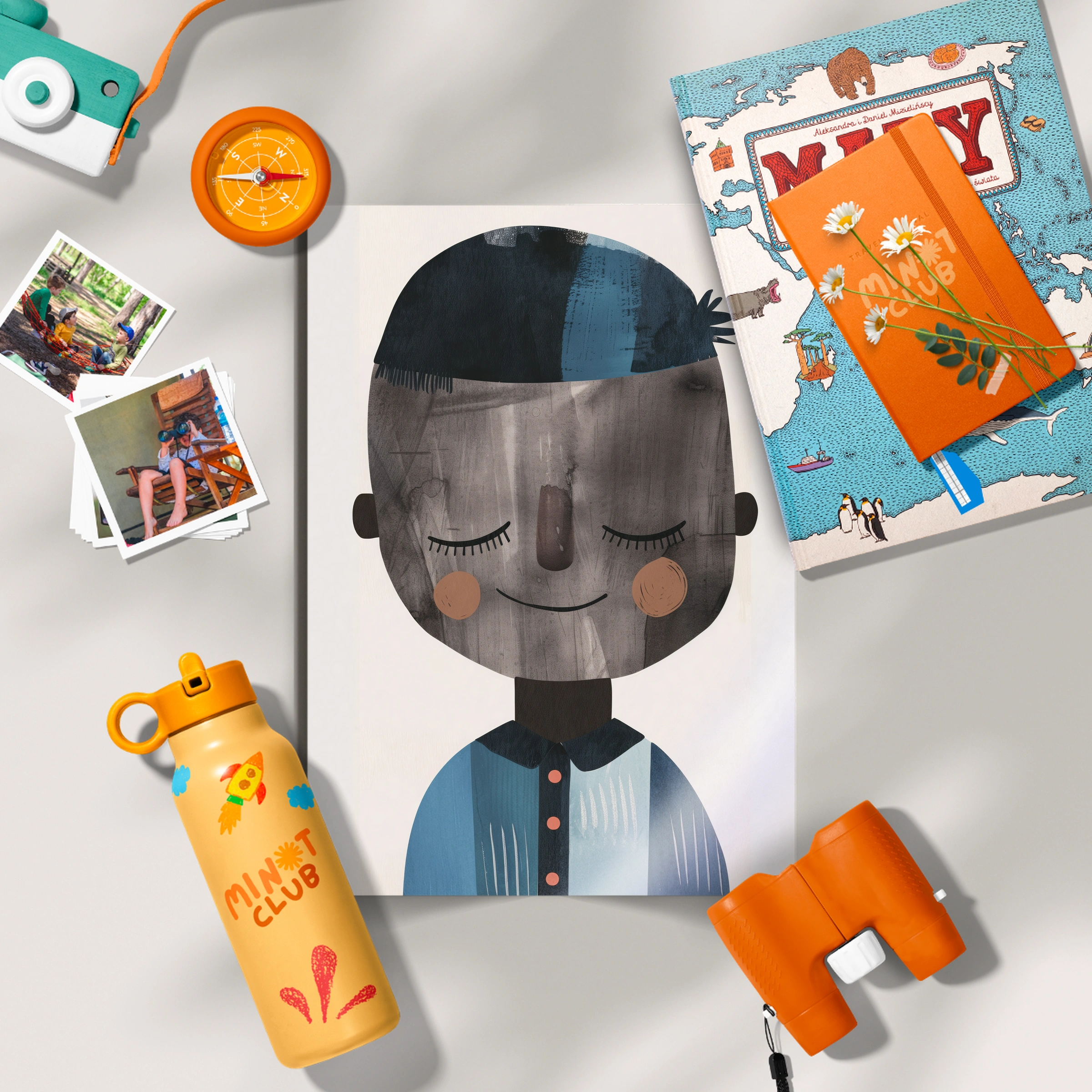 Boy Portrait Blue Nursery Print