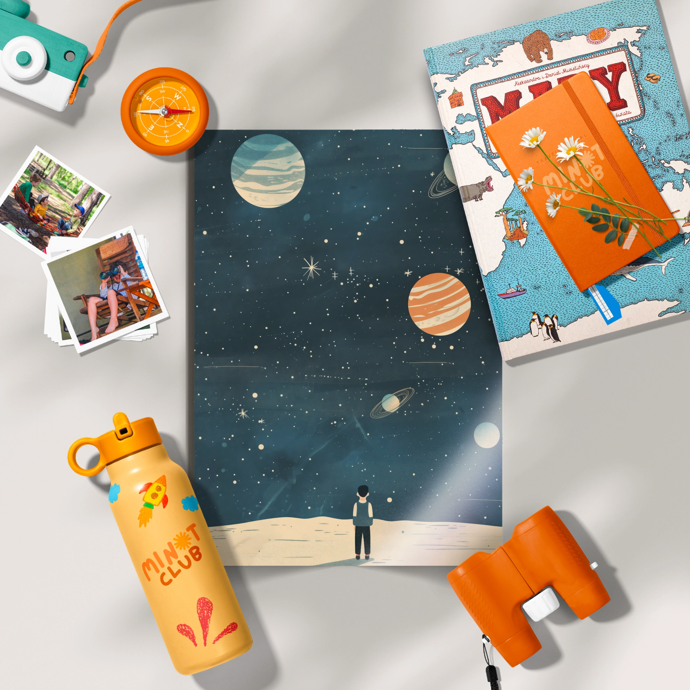 Boy Under the Planets Nursery Print