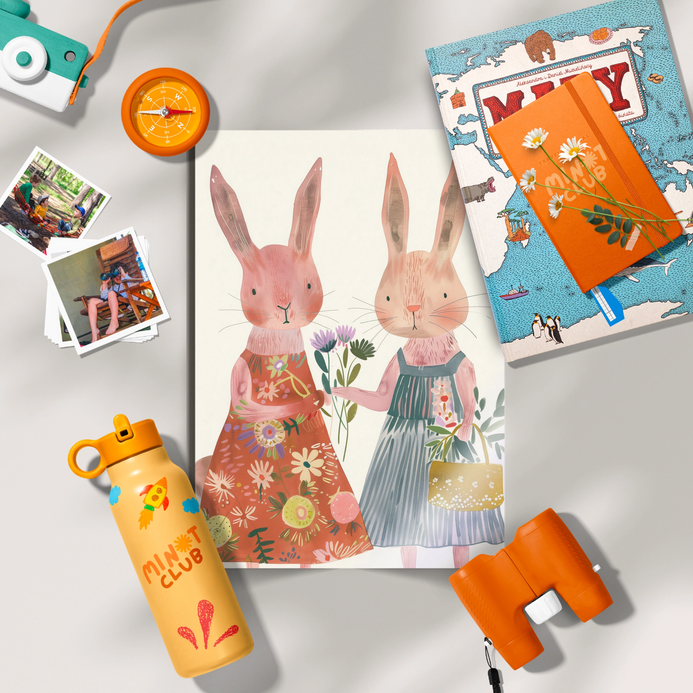 Bunnies with Flowers Nursery Print