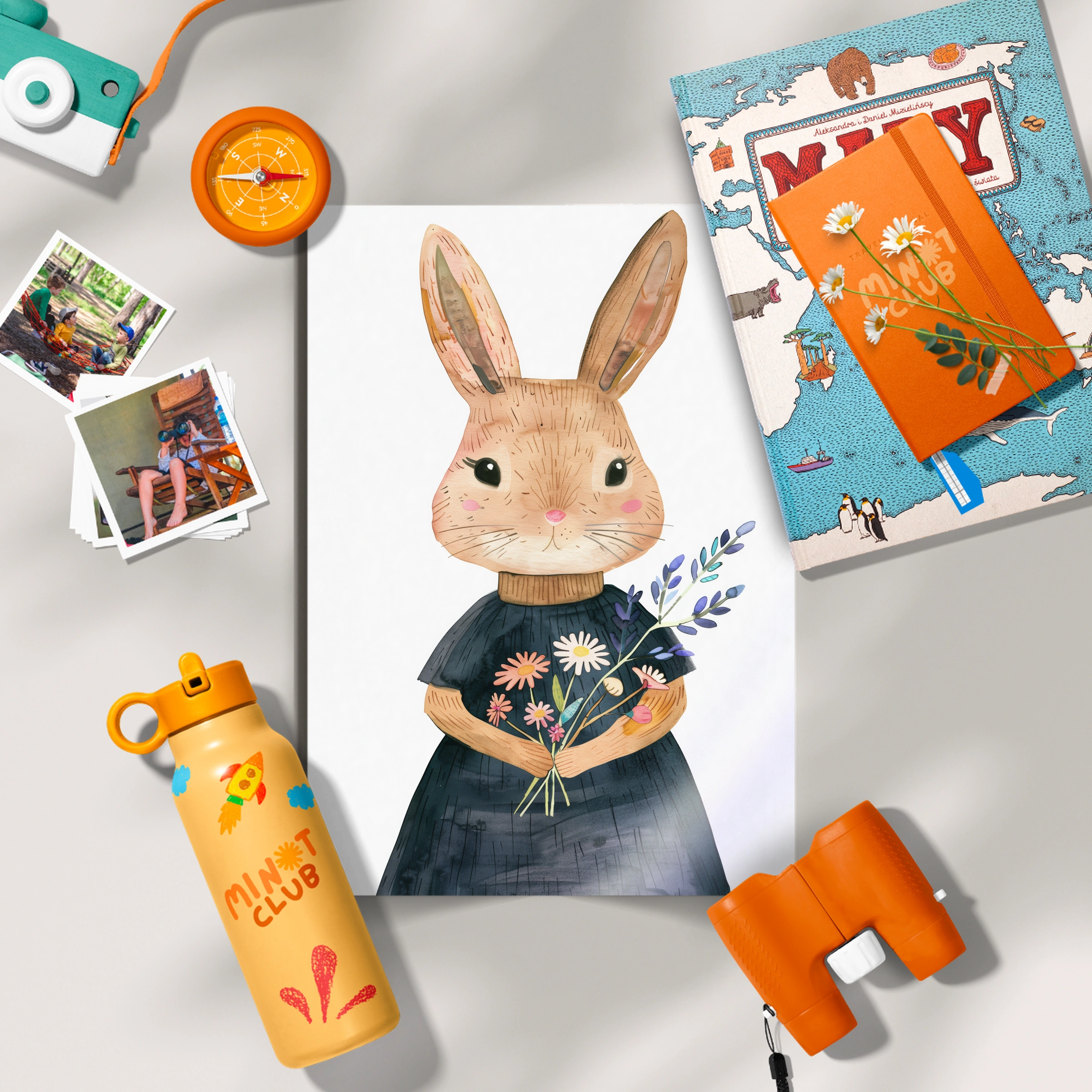 Bunny with Flowers Nursery Print