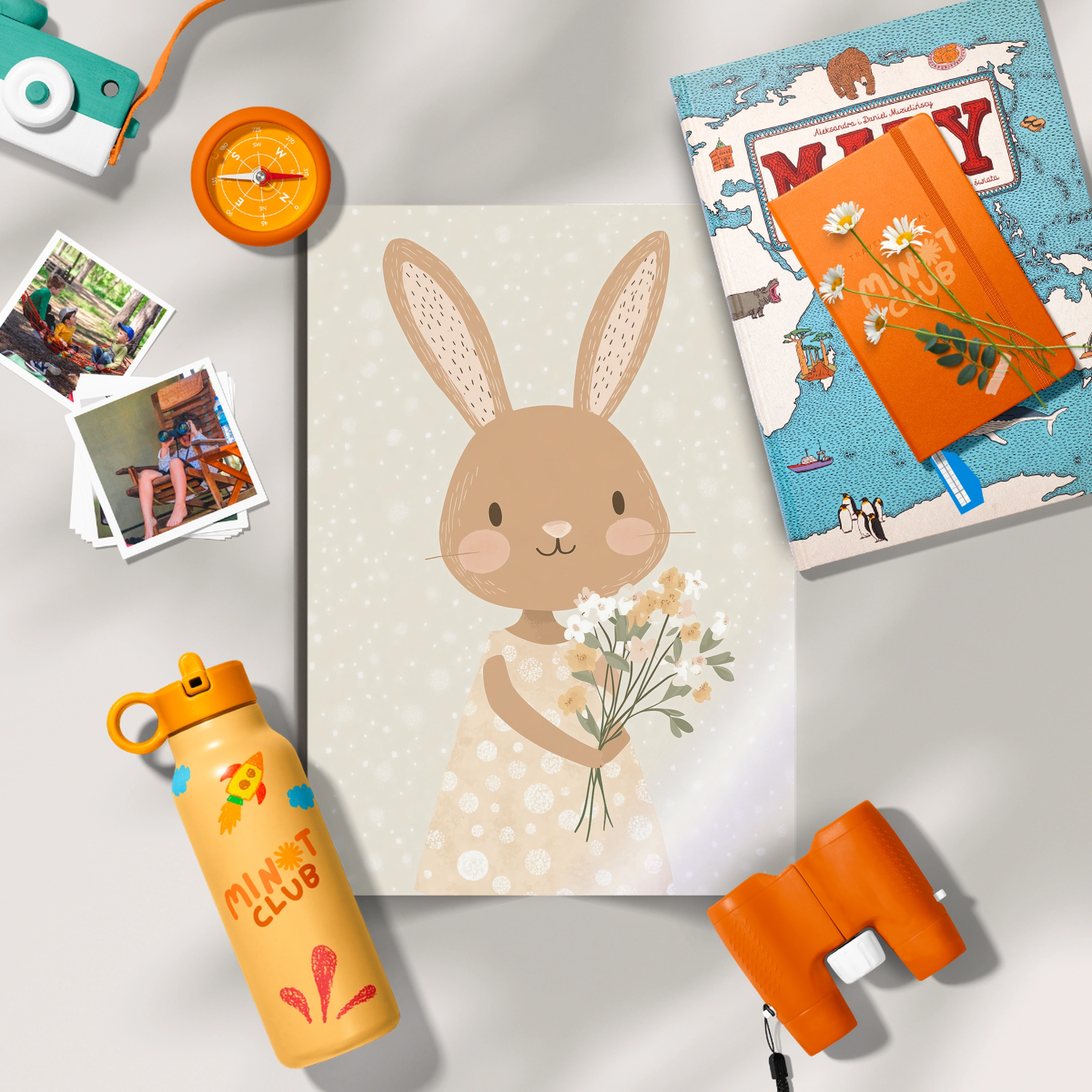 Bunny with Flowers Two Nursery Print