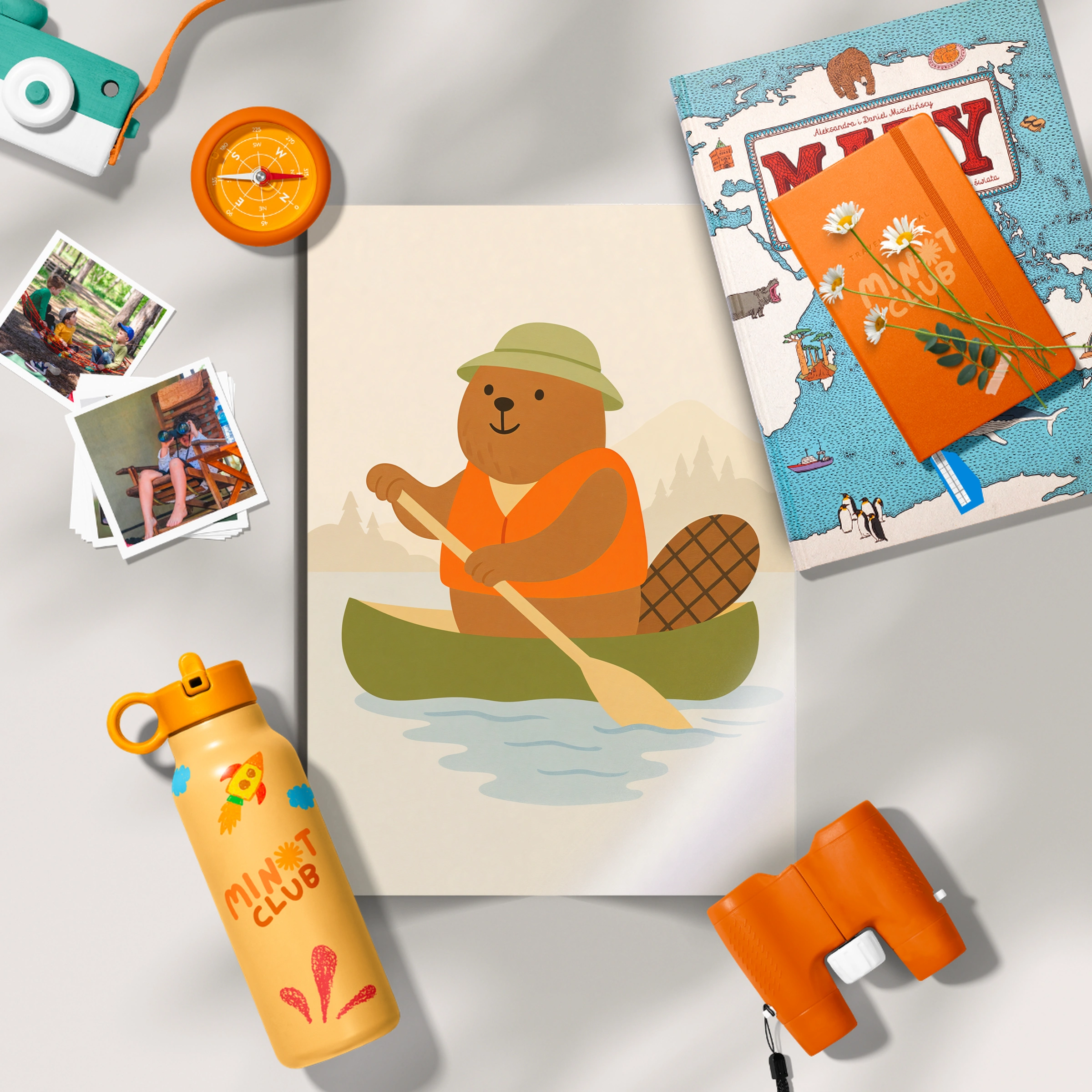 Canoeing Bear Nursery Print - flat lay nursery decor print