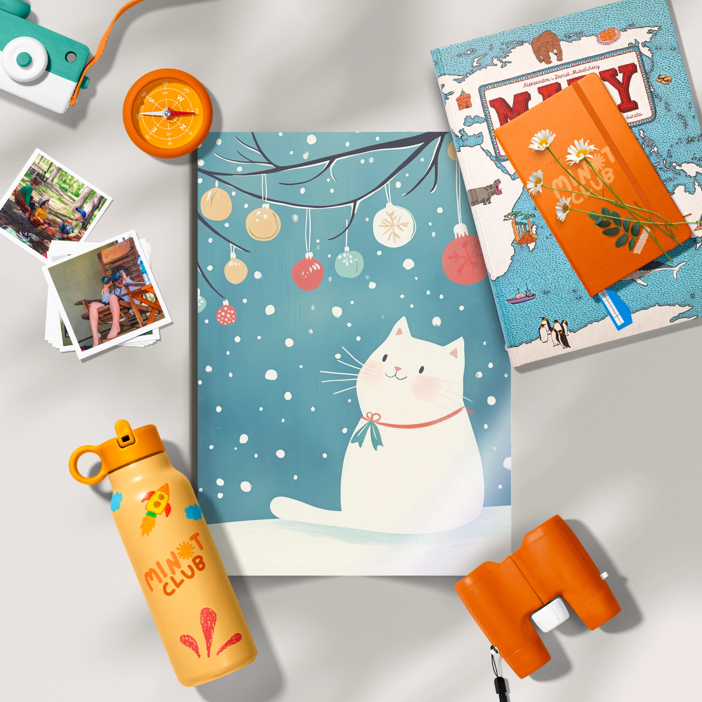 Cat and Ornaments Christmas Print