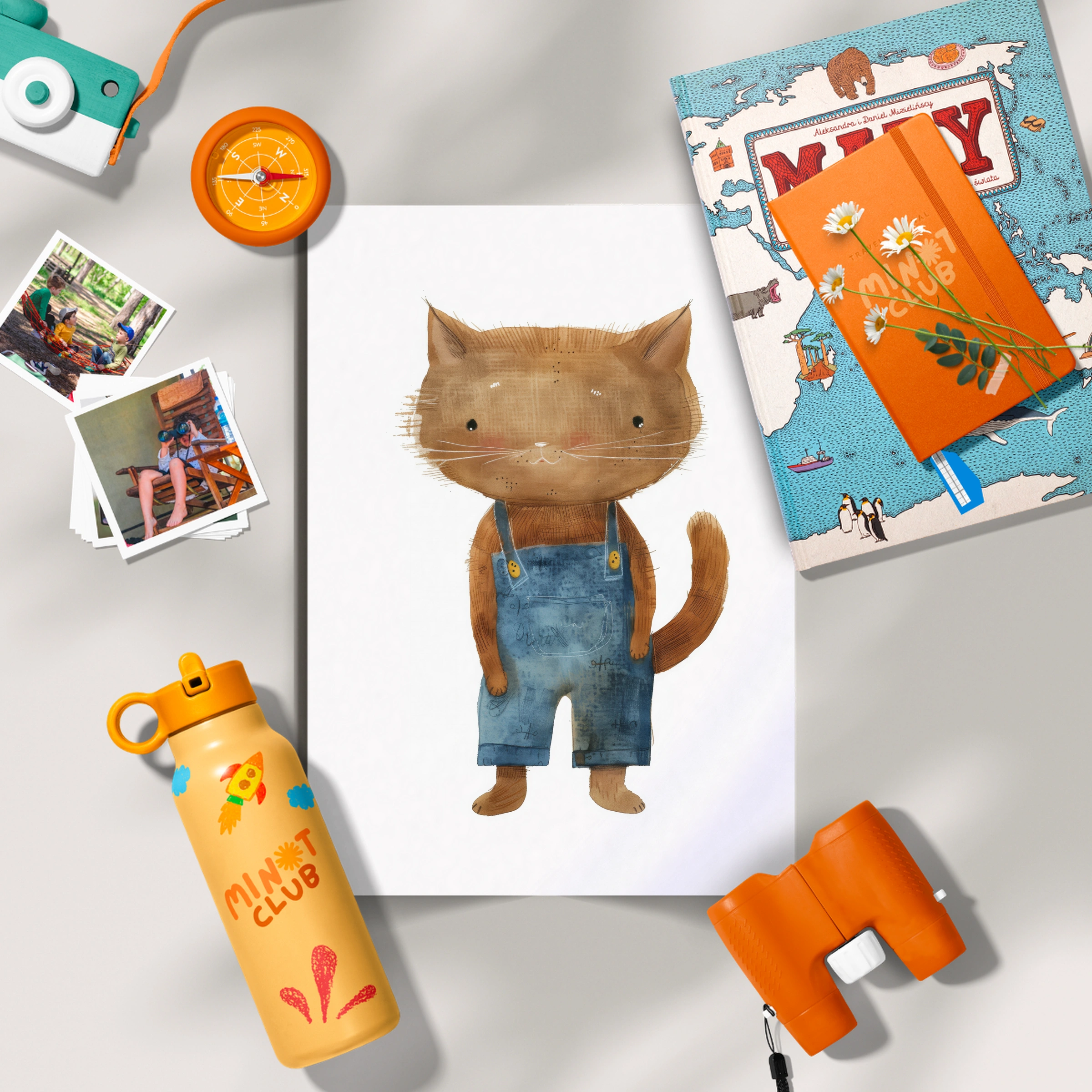 Cat in Overalls Nursery Print