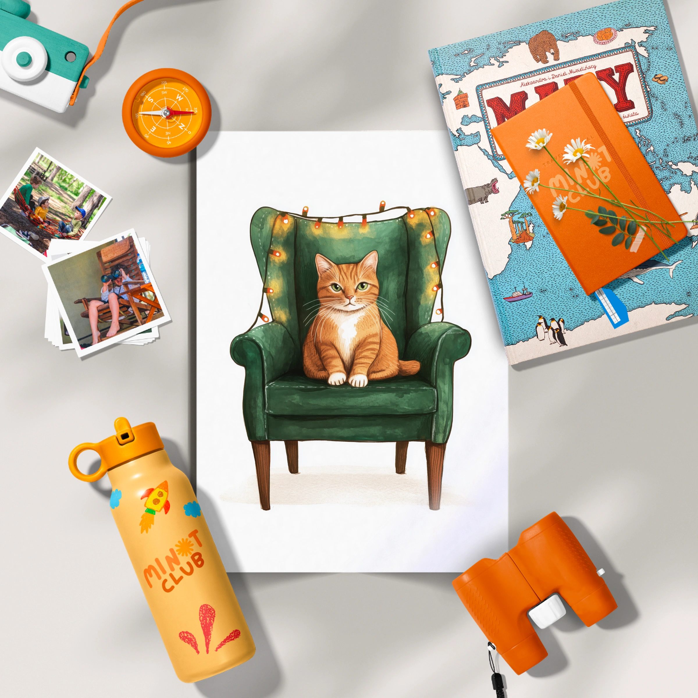 Cat on a Green Chair Christmas Print