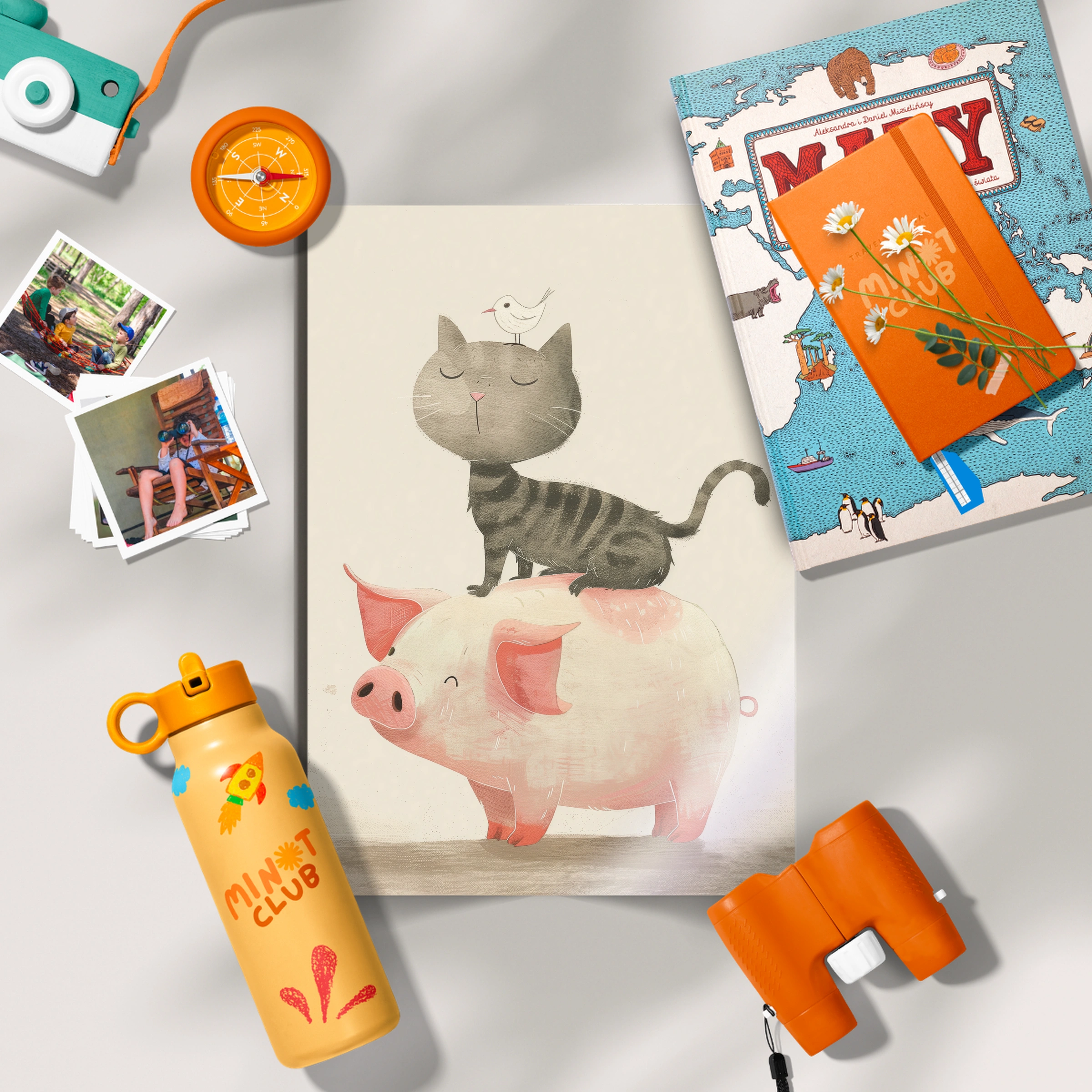 Cat on a Pig Nursery Print