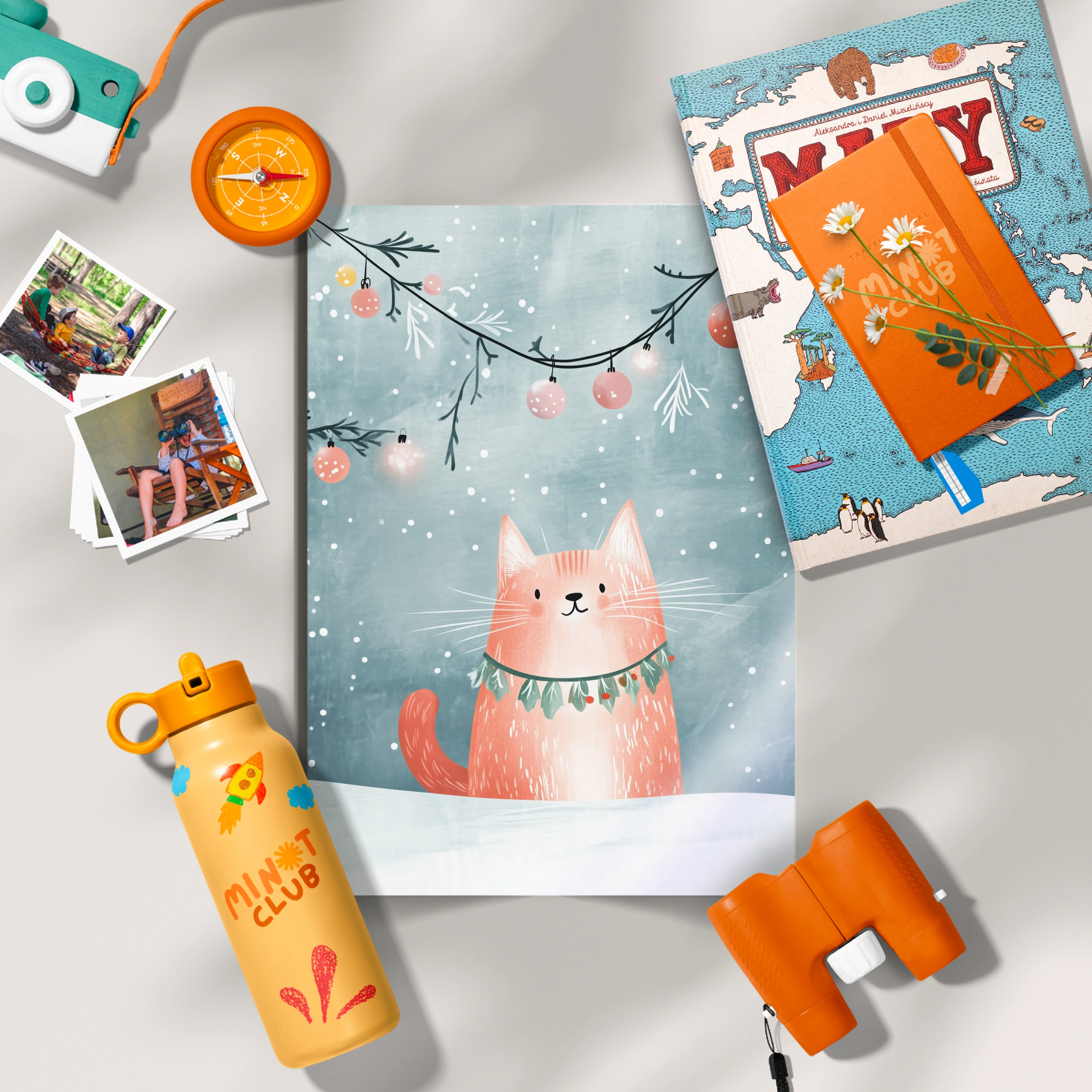 Cat with a Garland Christmas Print