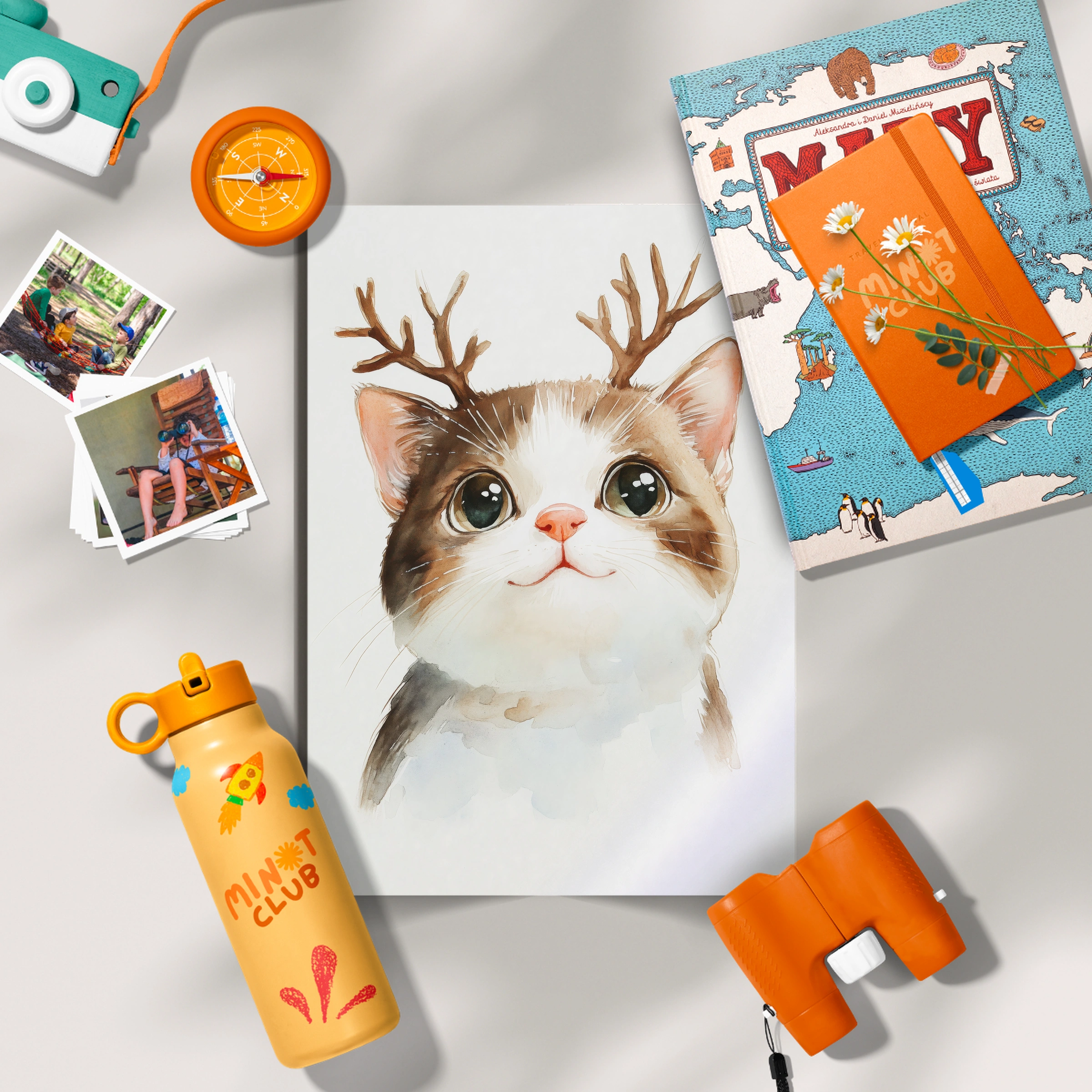 Cat with Antlers Christmas Print