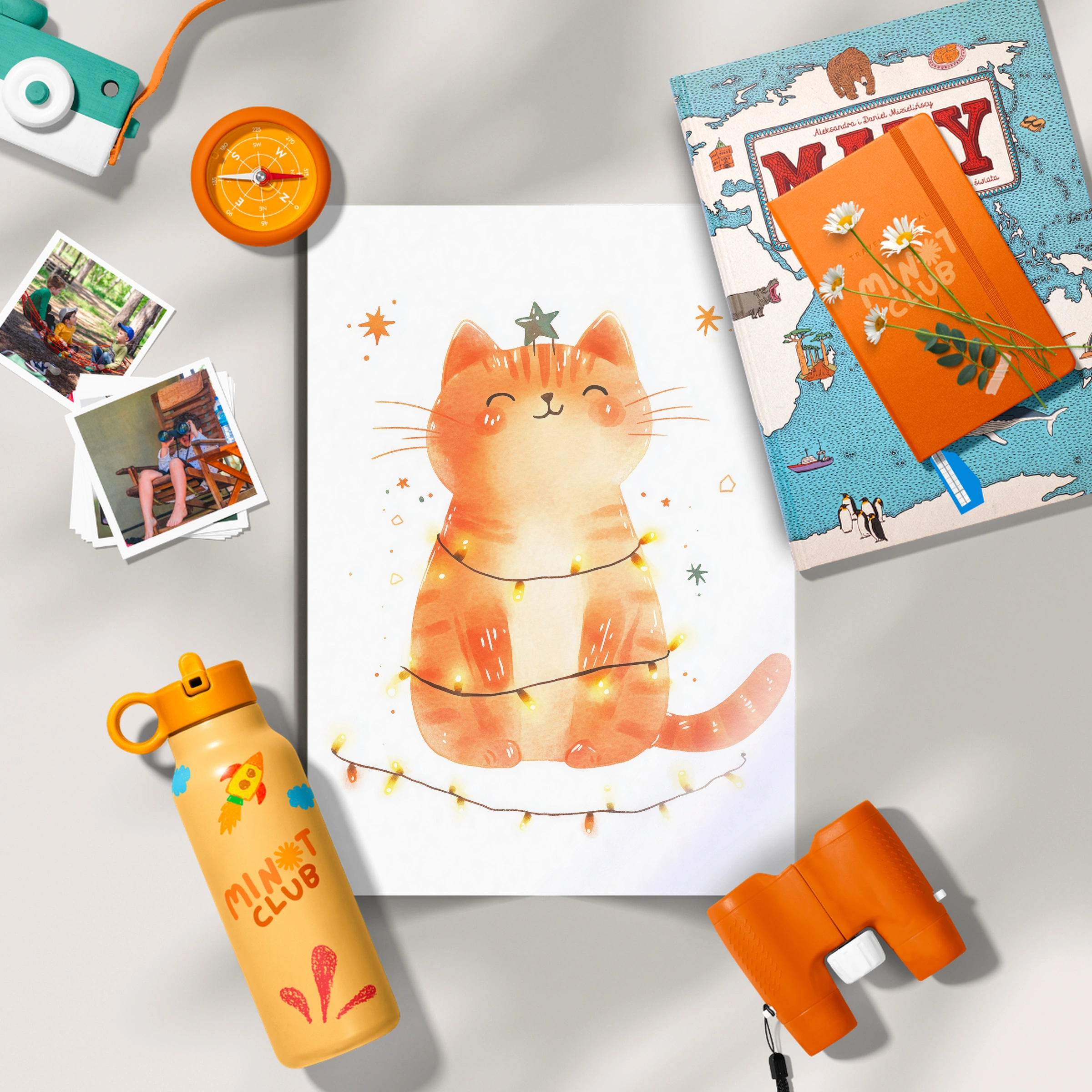 Cat with Fairy Lights Christmas Print