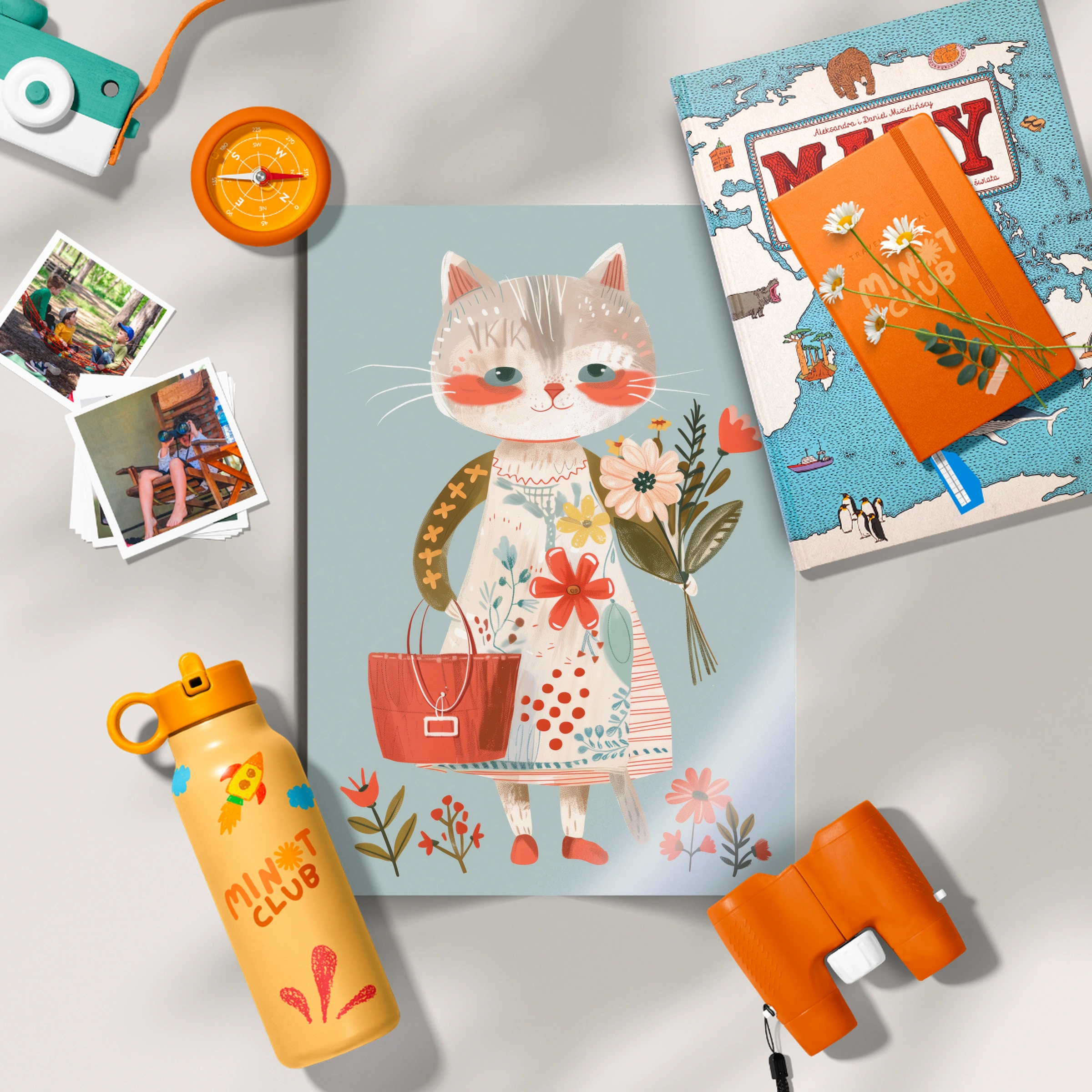 Cat with Flowers Nursery Print