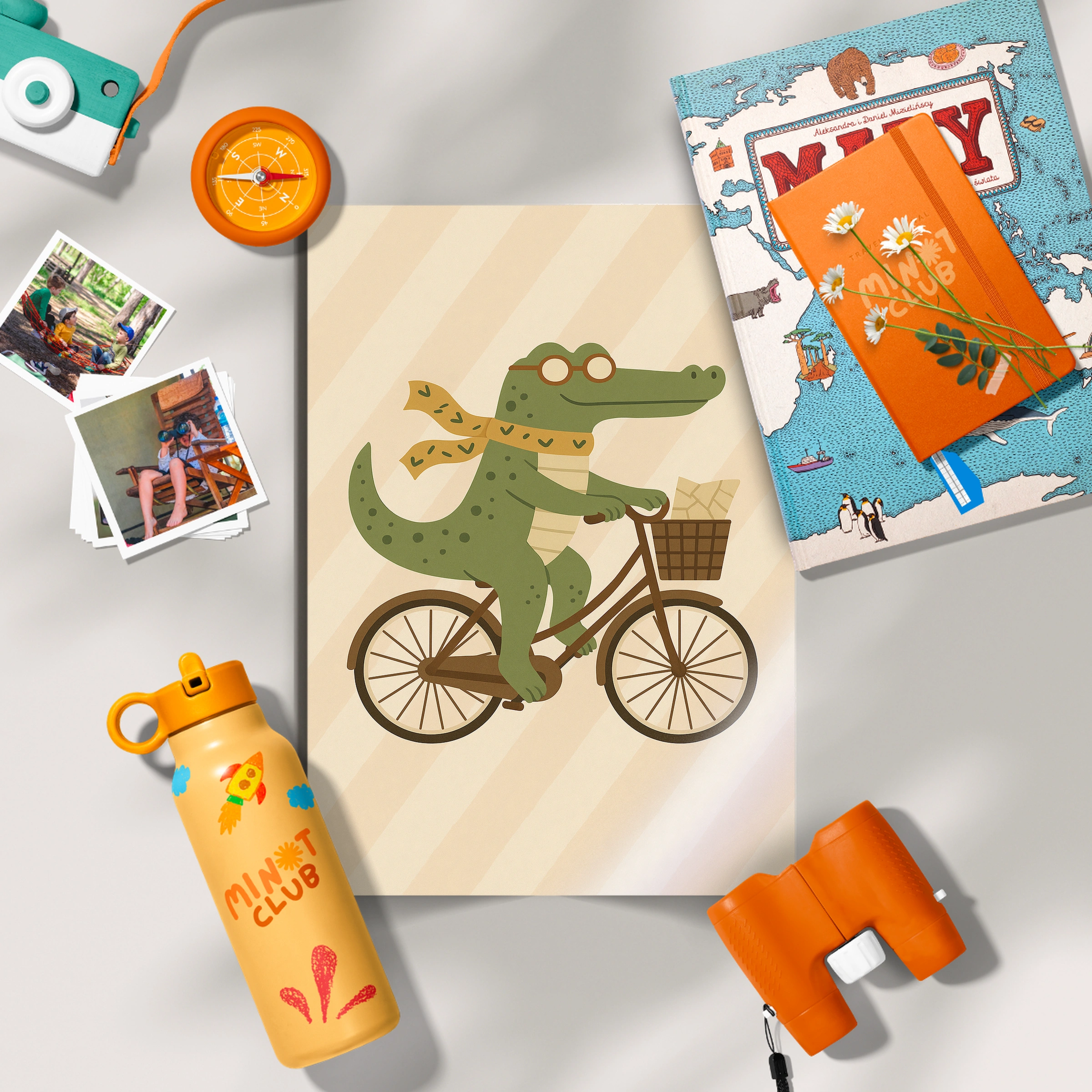 Crocodile on a Bicycle Nursery Print