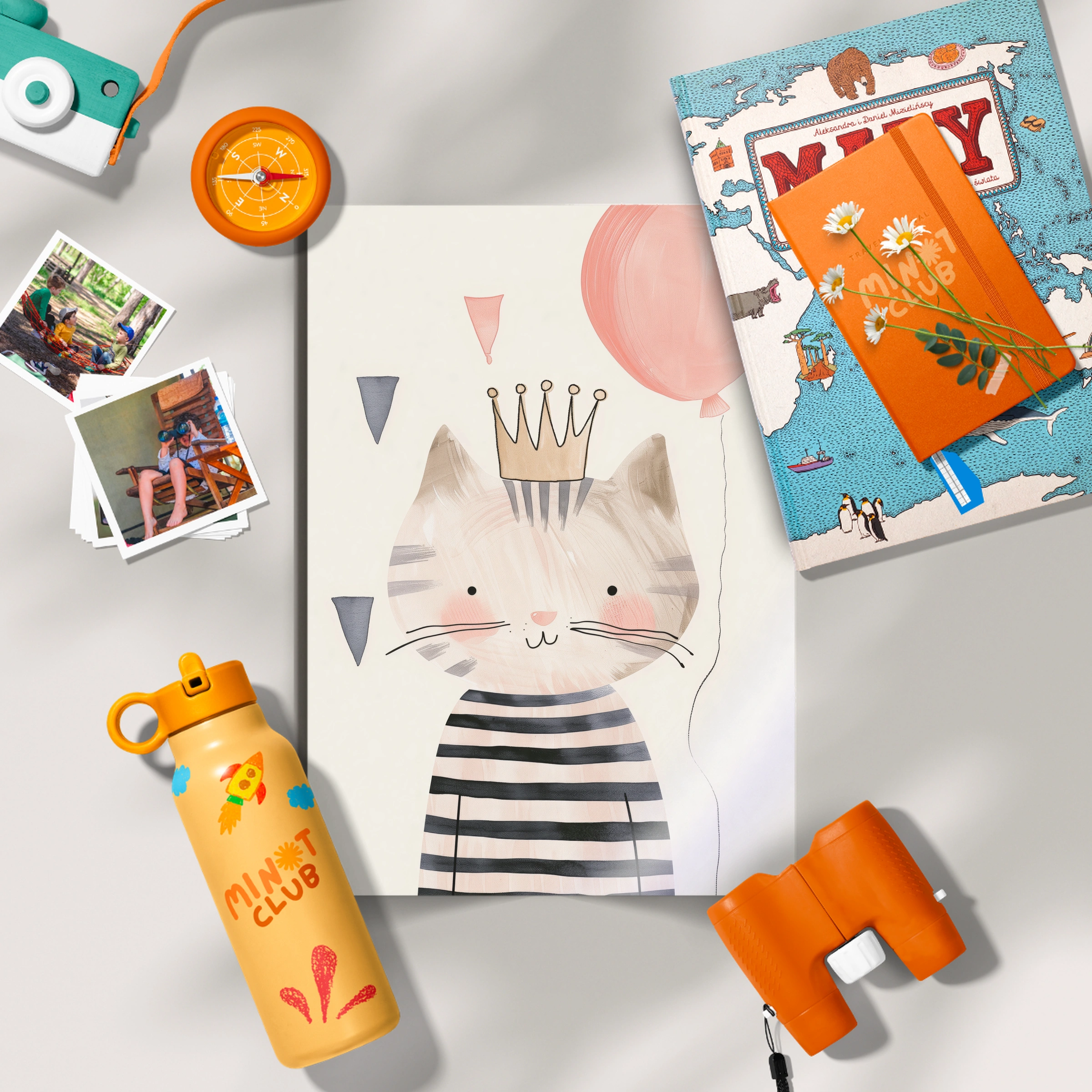 Crown Cat with a Balloon Nursery Print