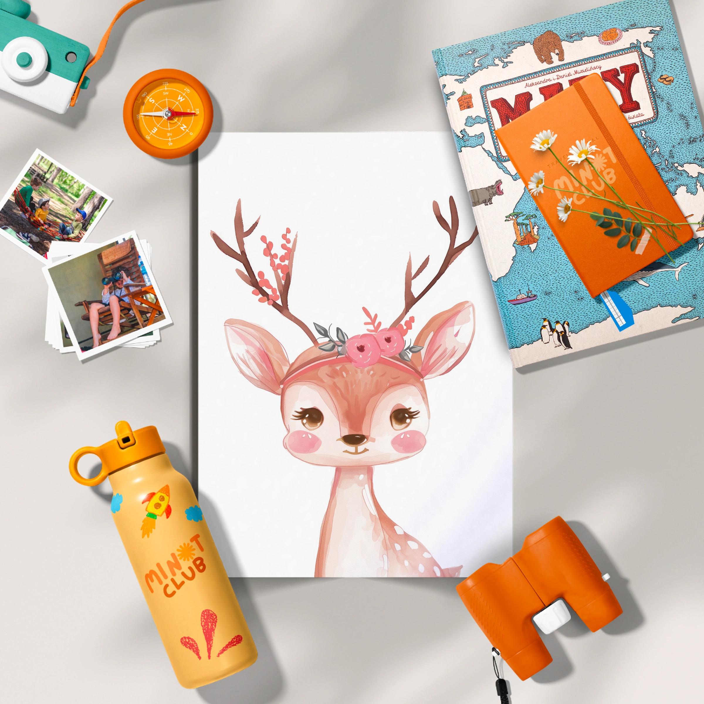 Deer with Flowers Nursery Print