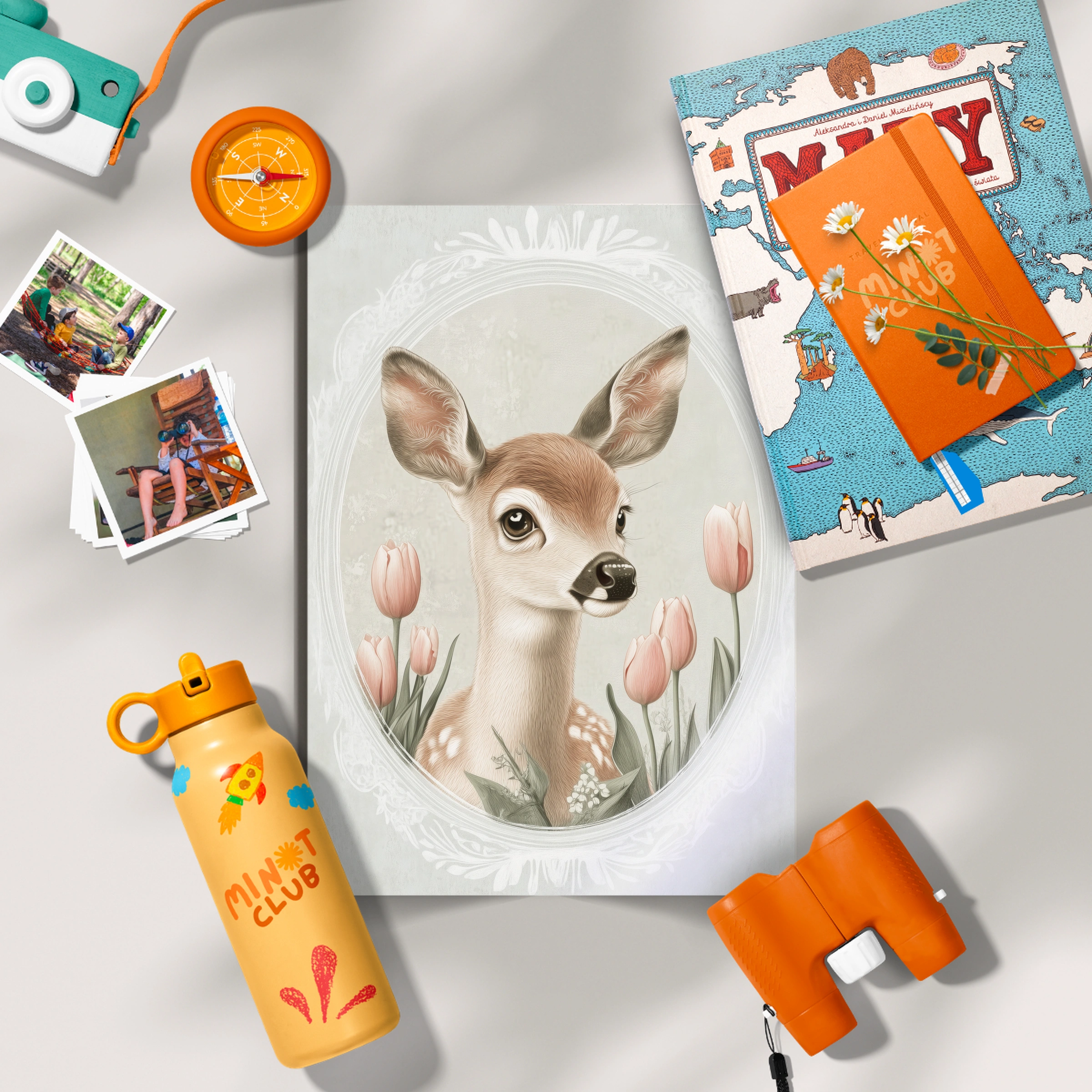 Deer with Tulips Nursery Print