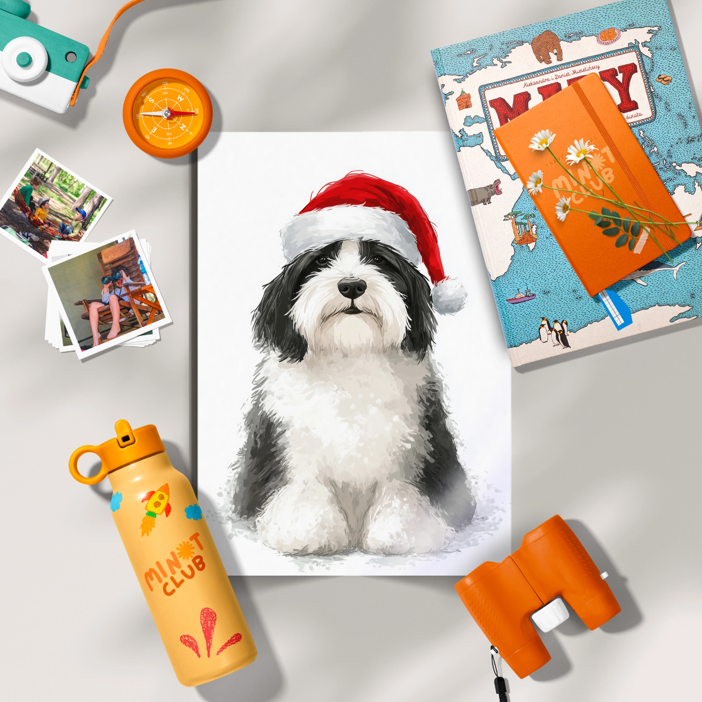 Dog in a Santa Hat Christmas Print
