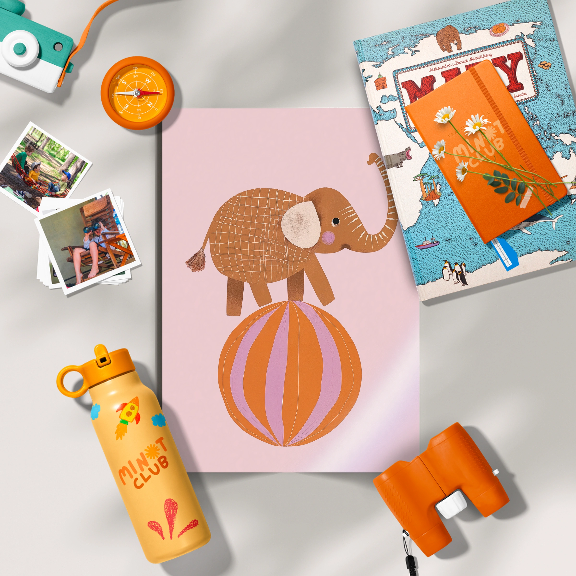 Elephant on a Ball Nursery Print