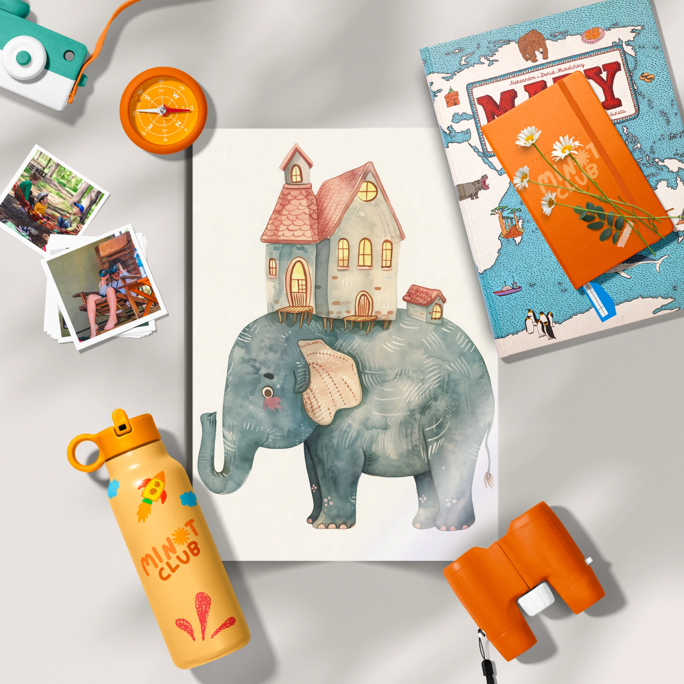 Elephant with a House Nursery Print