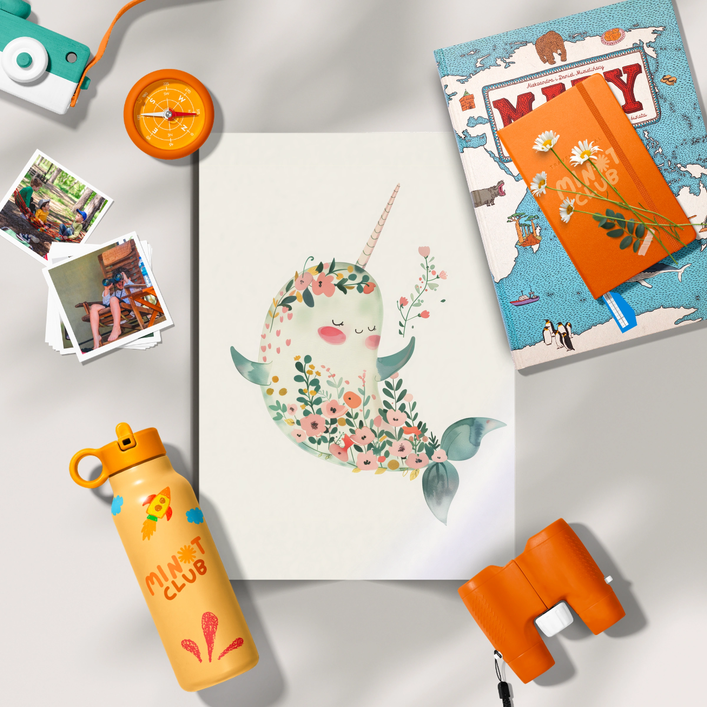 Floral Narwhal Nursery Print