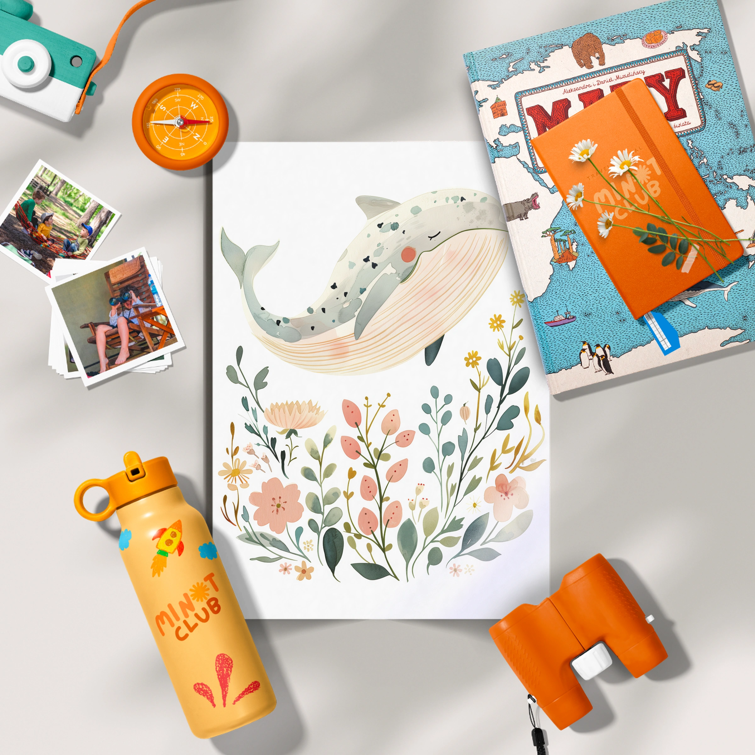 Floral Whale Nursery Print
