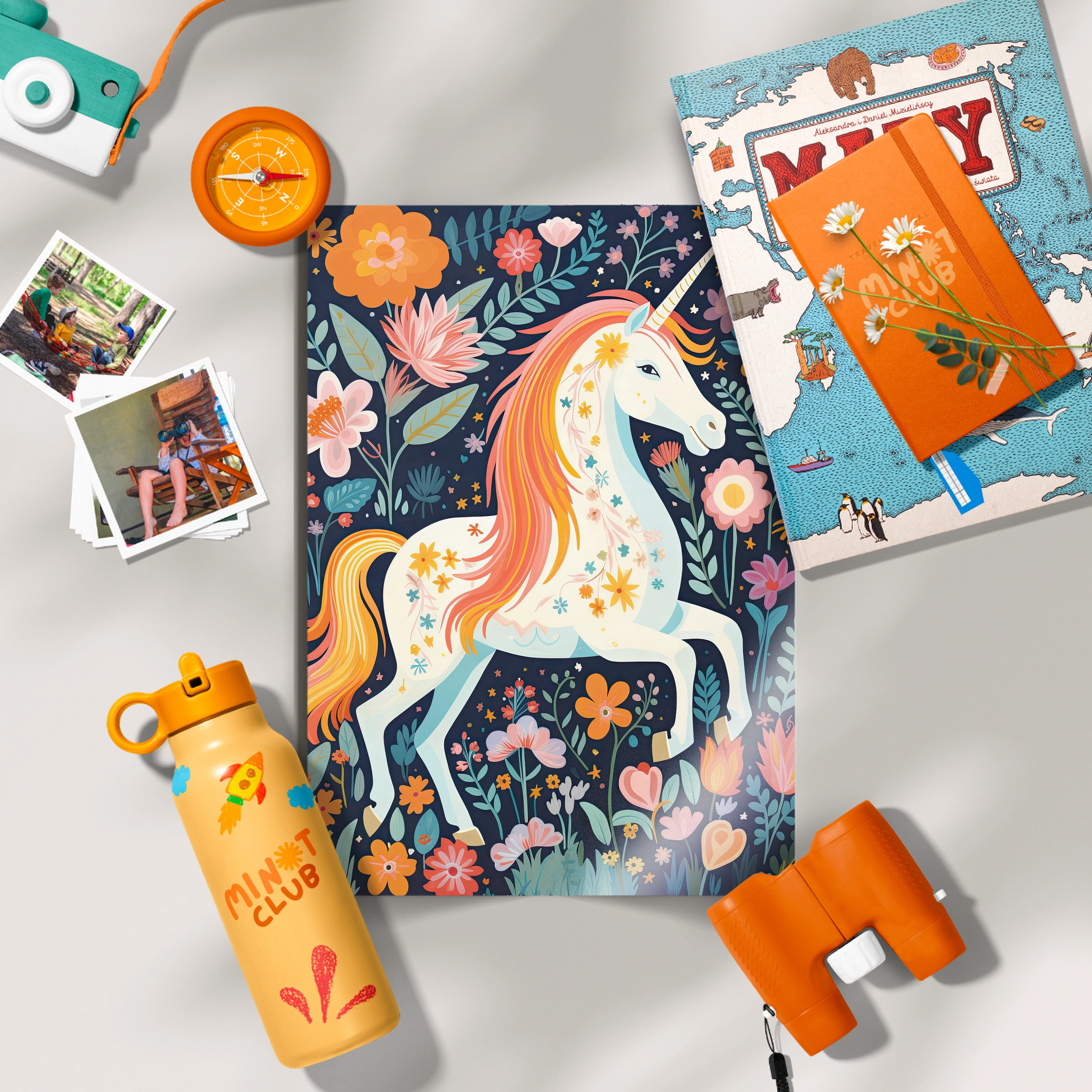 Folk Flower Unicorn Nursery Print