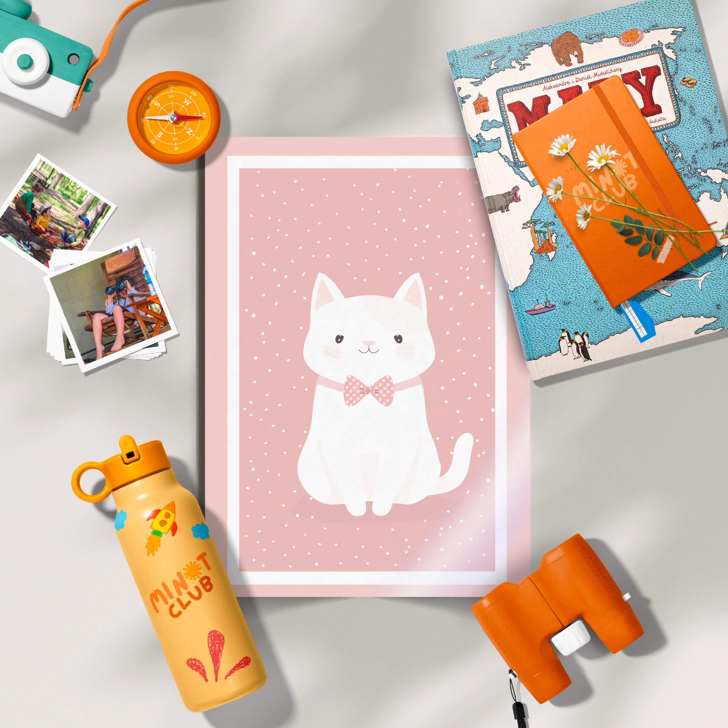 Framed White Cat Nursery Print